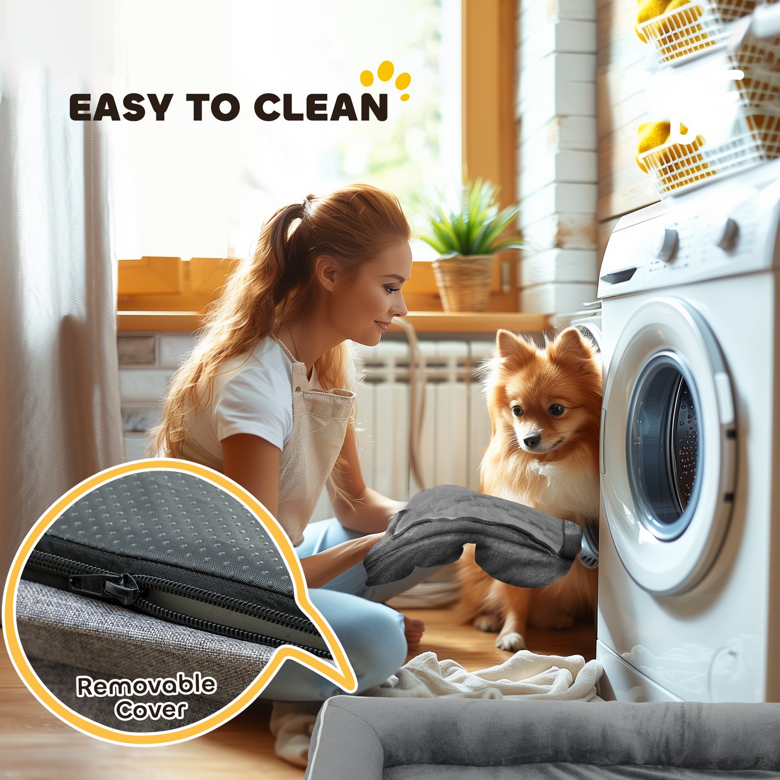 Dog Sofa Bed, Washable Pet Bed with Removable Cover and Non-Slip Bottom for Small, Medium and Large Dogs, Grey