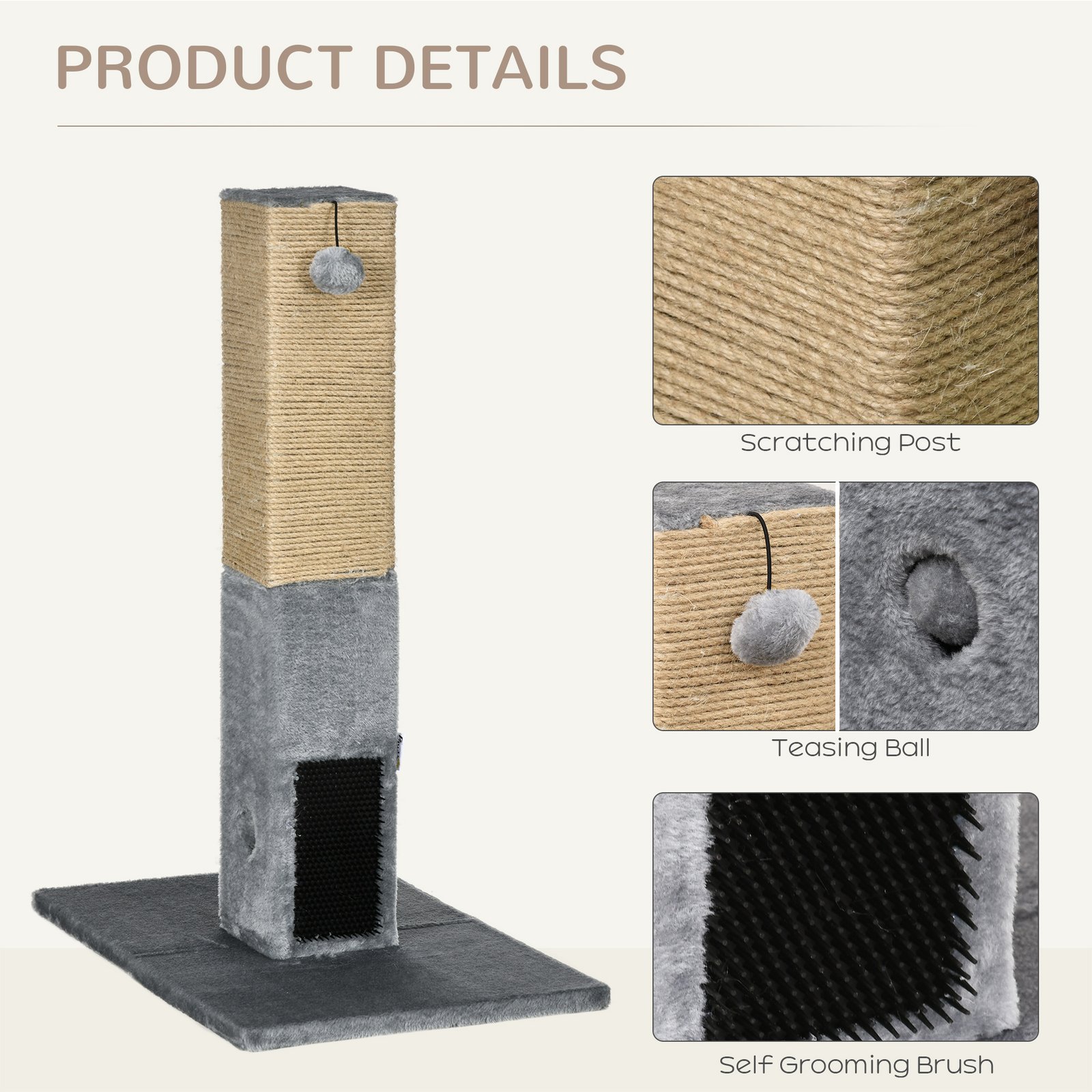 Cat Tree Scratching Post for Indoor Cats 79cm Jute Scratcher Climber w/ Carpet Base Dangling Toy – Grey - Image 5