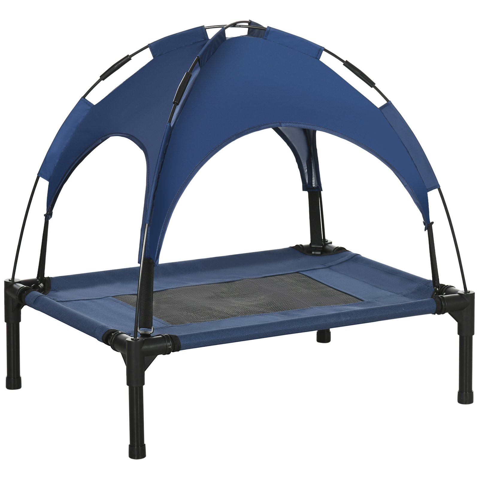 Outdoor Dog Bed with Removable Canopy, Portable Raised Dog Bed for Camping, Garden & Beach, Water-Resistant UV-Protection Mesh Pet Cot Sun Lounger, for Small Pets, 61 x 46 x 62 cm, Dark Blue