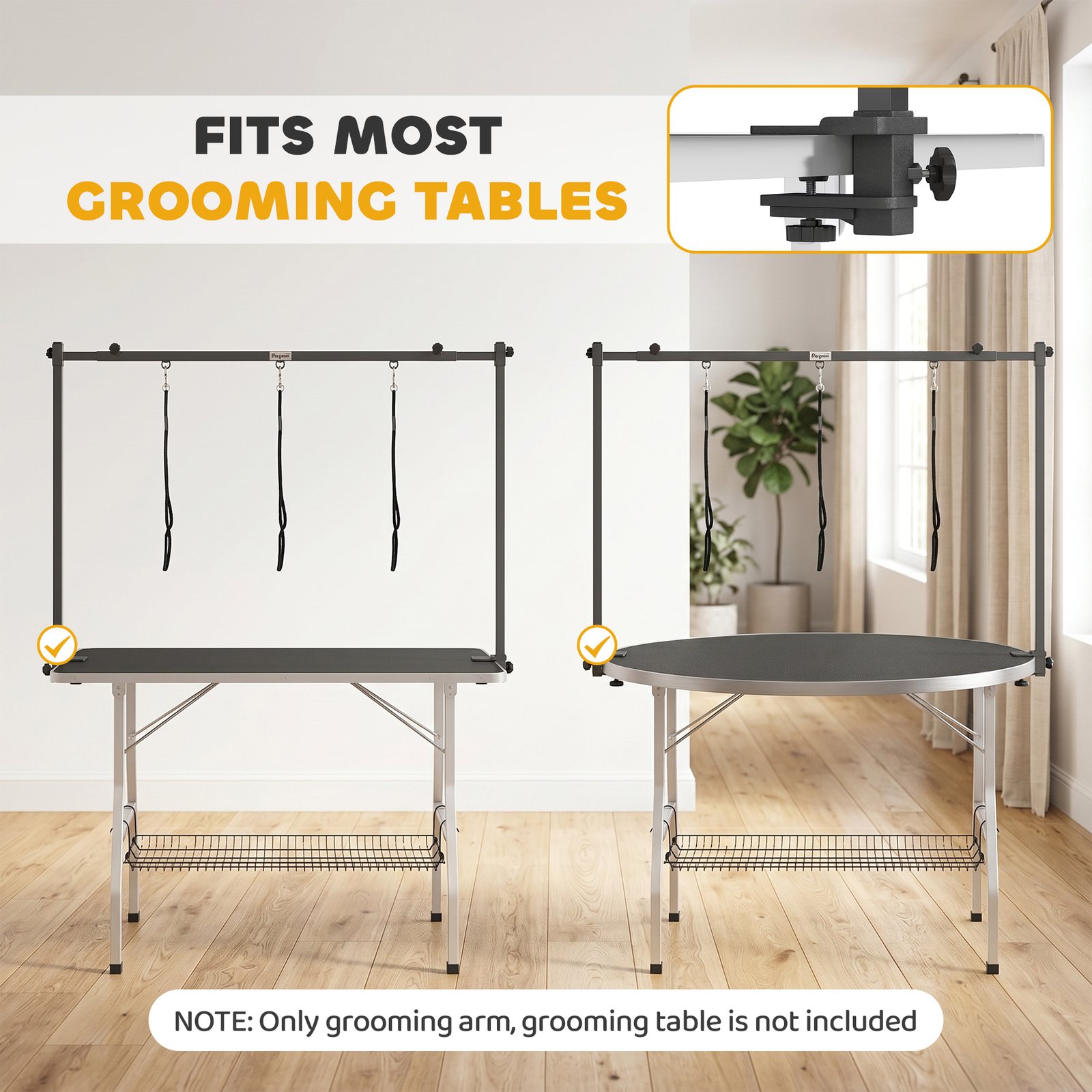 Dog Grooming Arm Adjustable H-Shape Dog Grooming Table Arm with Clamp and 3 Nooses Black - Image 7