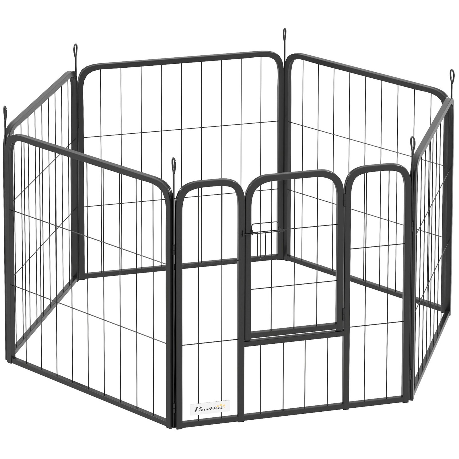 Six-Panel Dog Playpen with Door, for Small Dogs, Indoors, Outdoors, 60cm Tall, Black