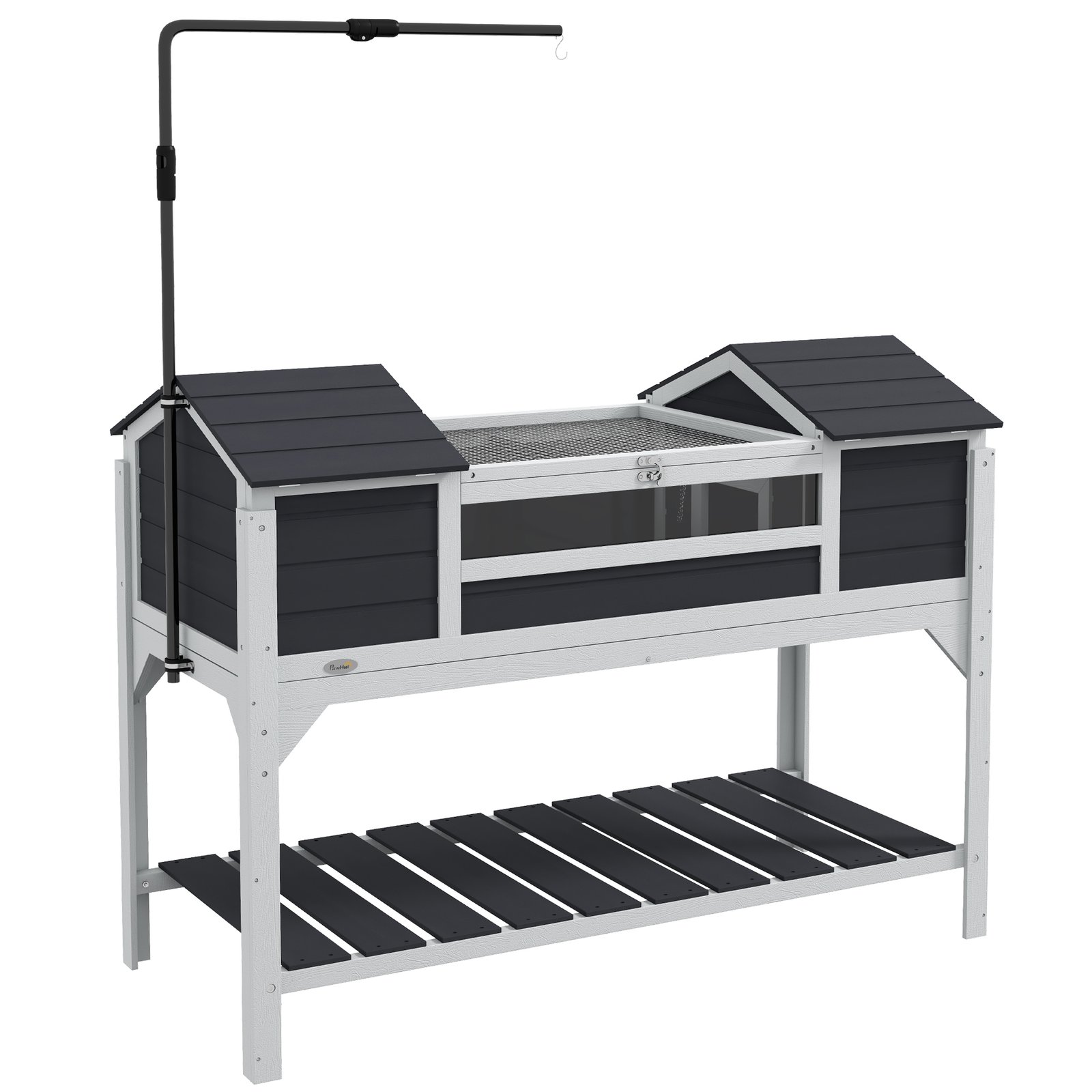 Wooden Tortoise Enclosure w/ Adjustable Lamp Holder, Openable Lid, Dual Main Houses, Storage Shelf, Fixed Tray - Grey