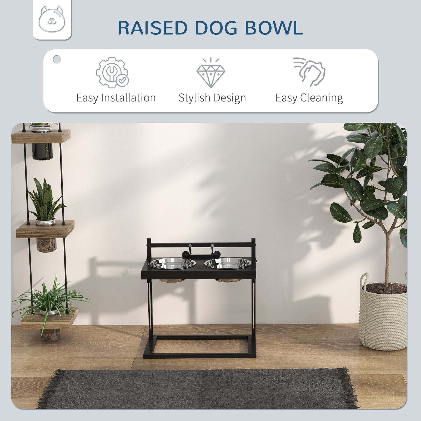 Dog Bowls with Stand, Adjustable Height Elevated Dog Bows for Small Medium Large Dogs - Black