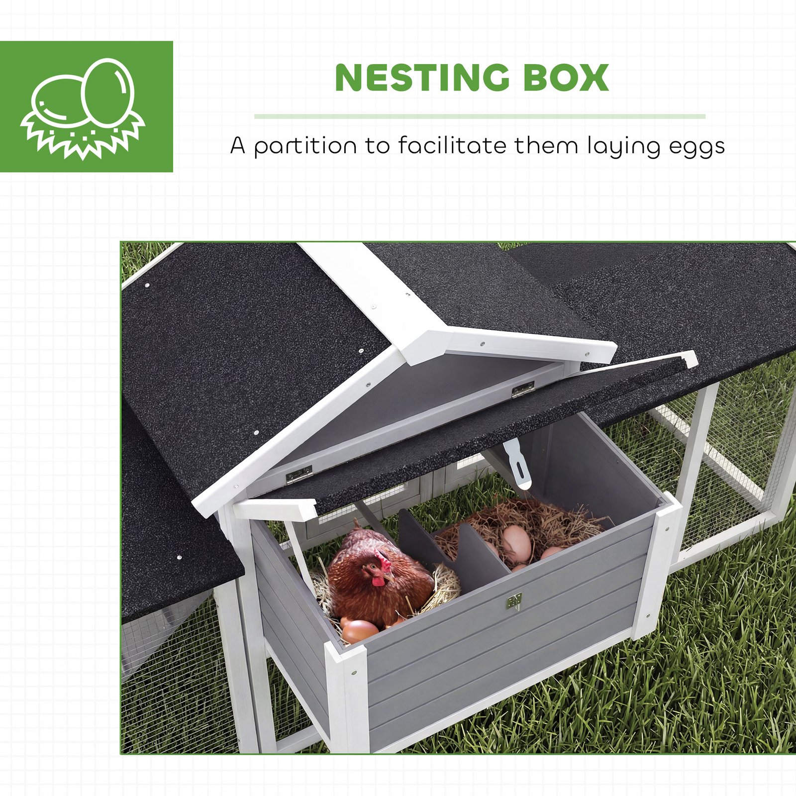 Large Chicken Coop, Wooden Outdoor Chicken Cage Poultry Hen House with Nesting Box