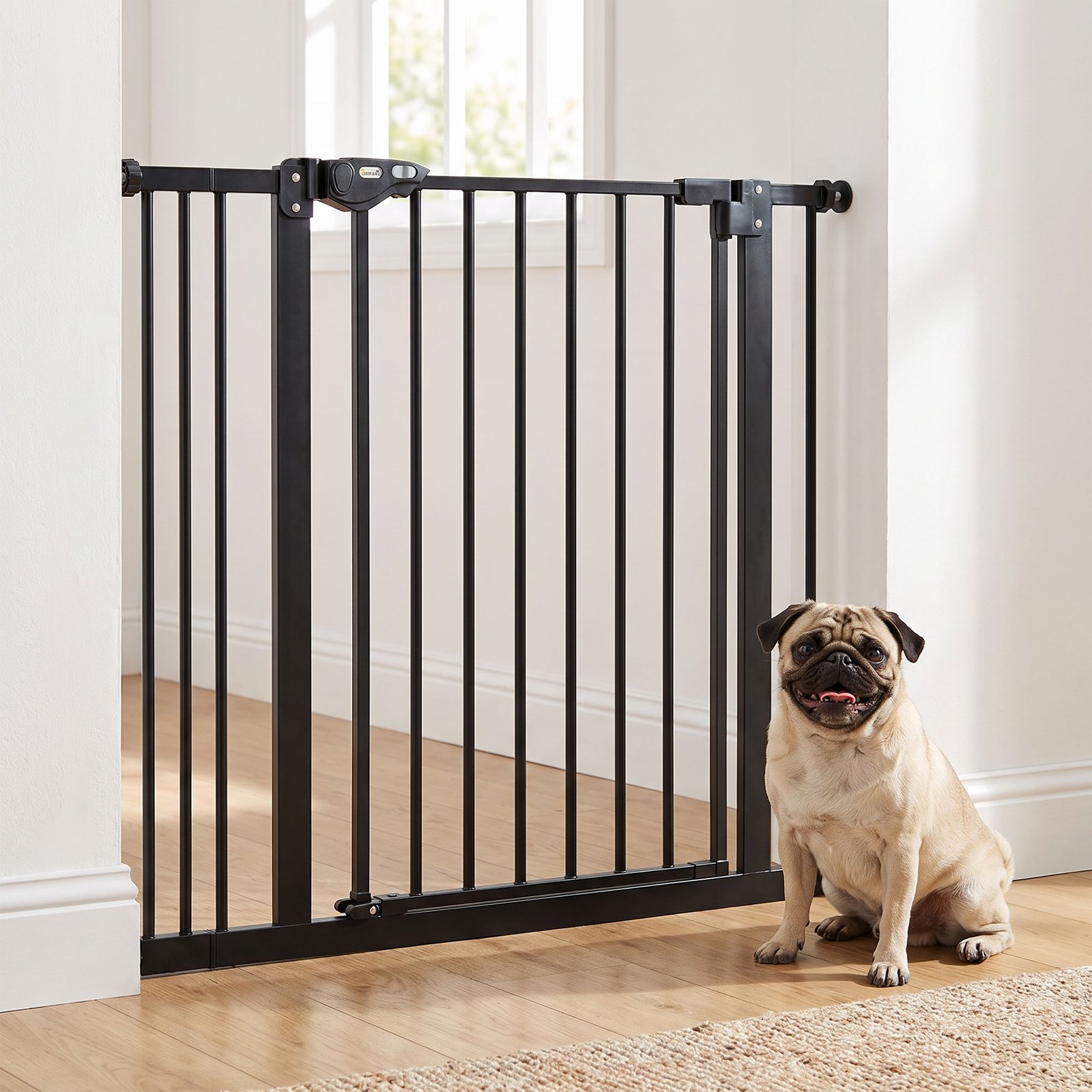 Adjustable Safety Gate w/ One Extensions, Four Adjustable Screws, Black