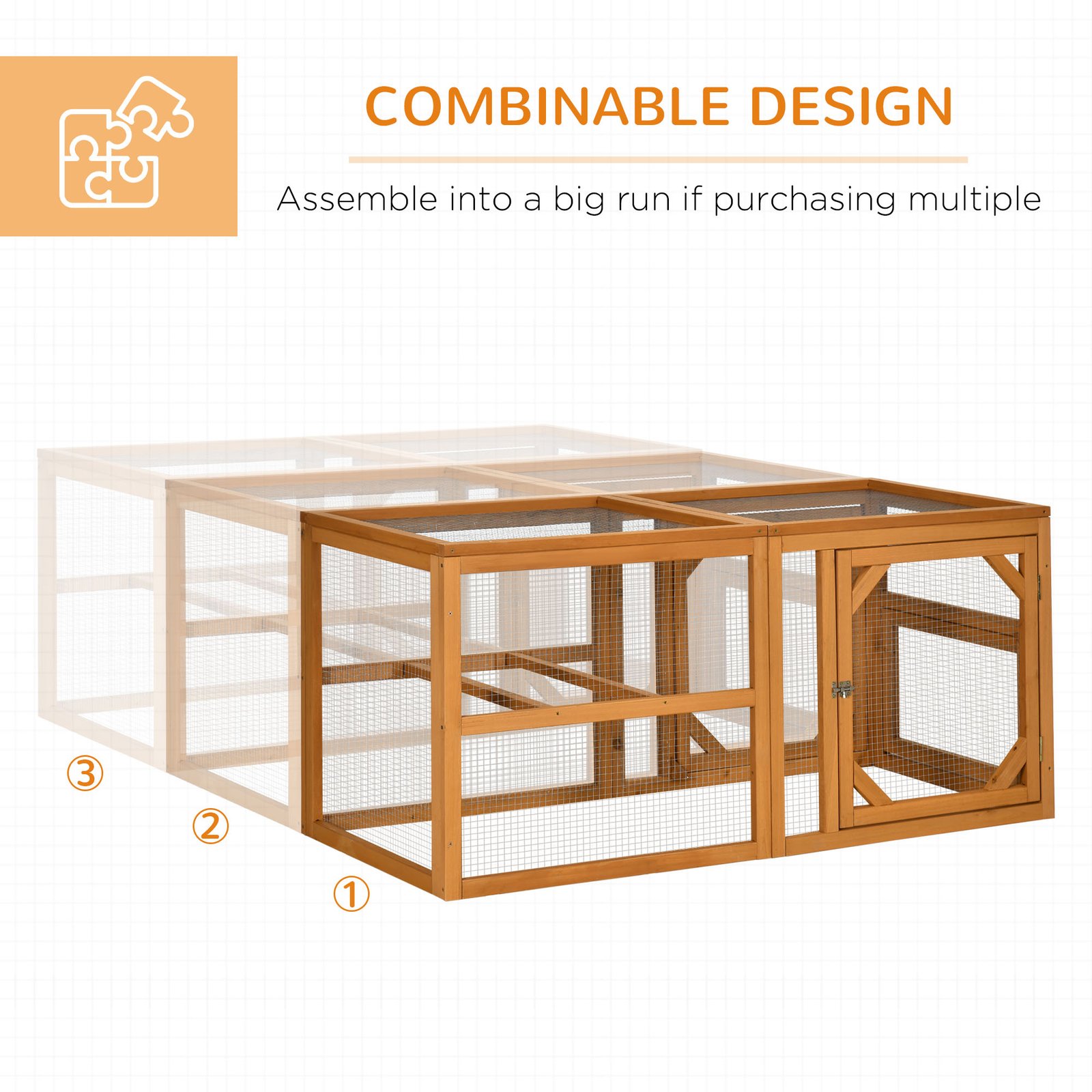 Wooden Chicken Coop with Perches, Doors, Combinable Design, for 2-4 Chickens - Natural Wood Colour - Image 7