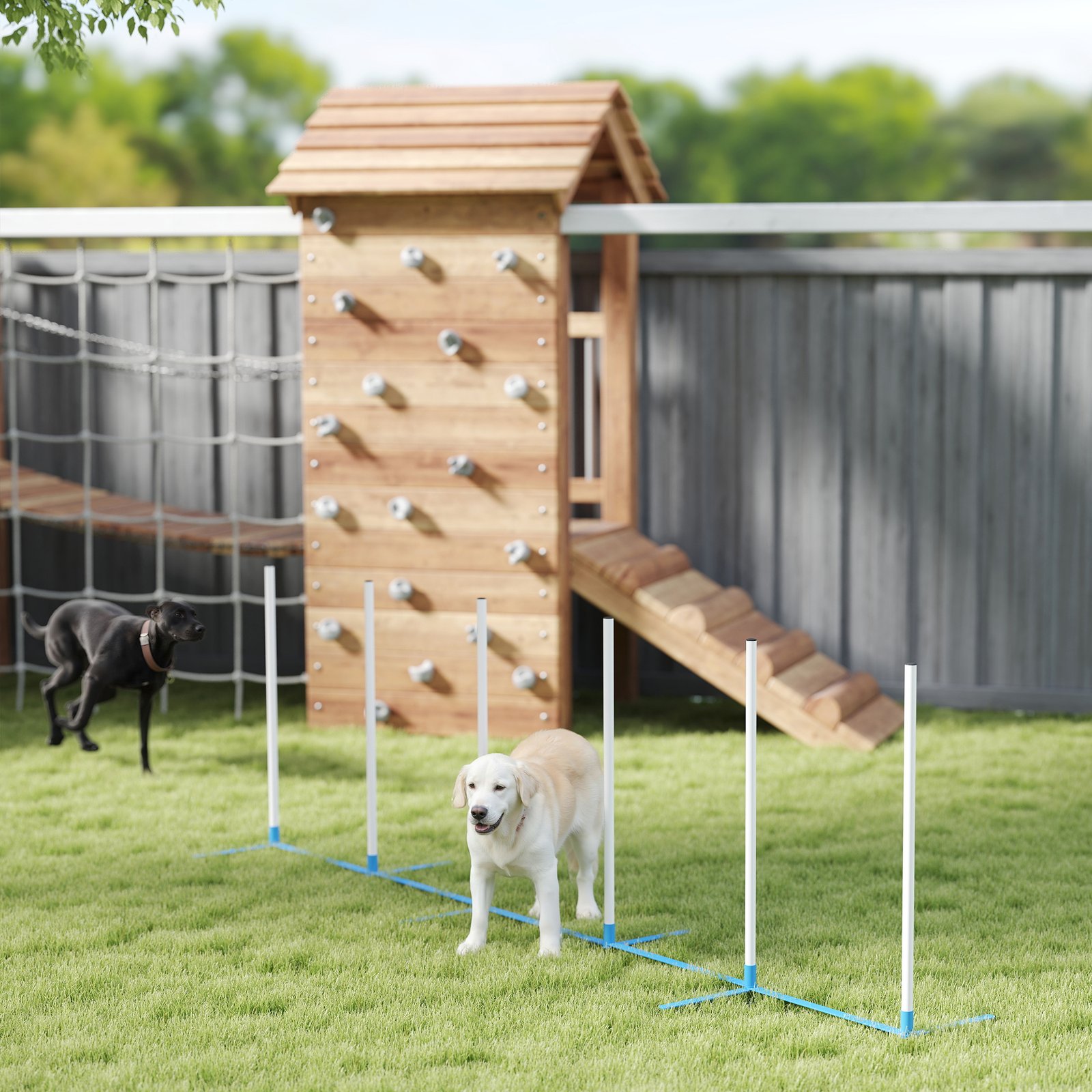 Dog Agility Equipment Training Adjustable Obstacle Course Set with 6 Weaves Poles Storage Bag for Pet Outdoor Games Exercise