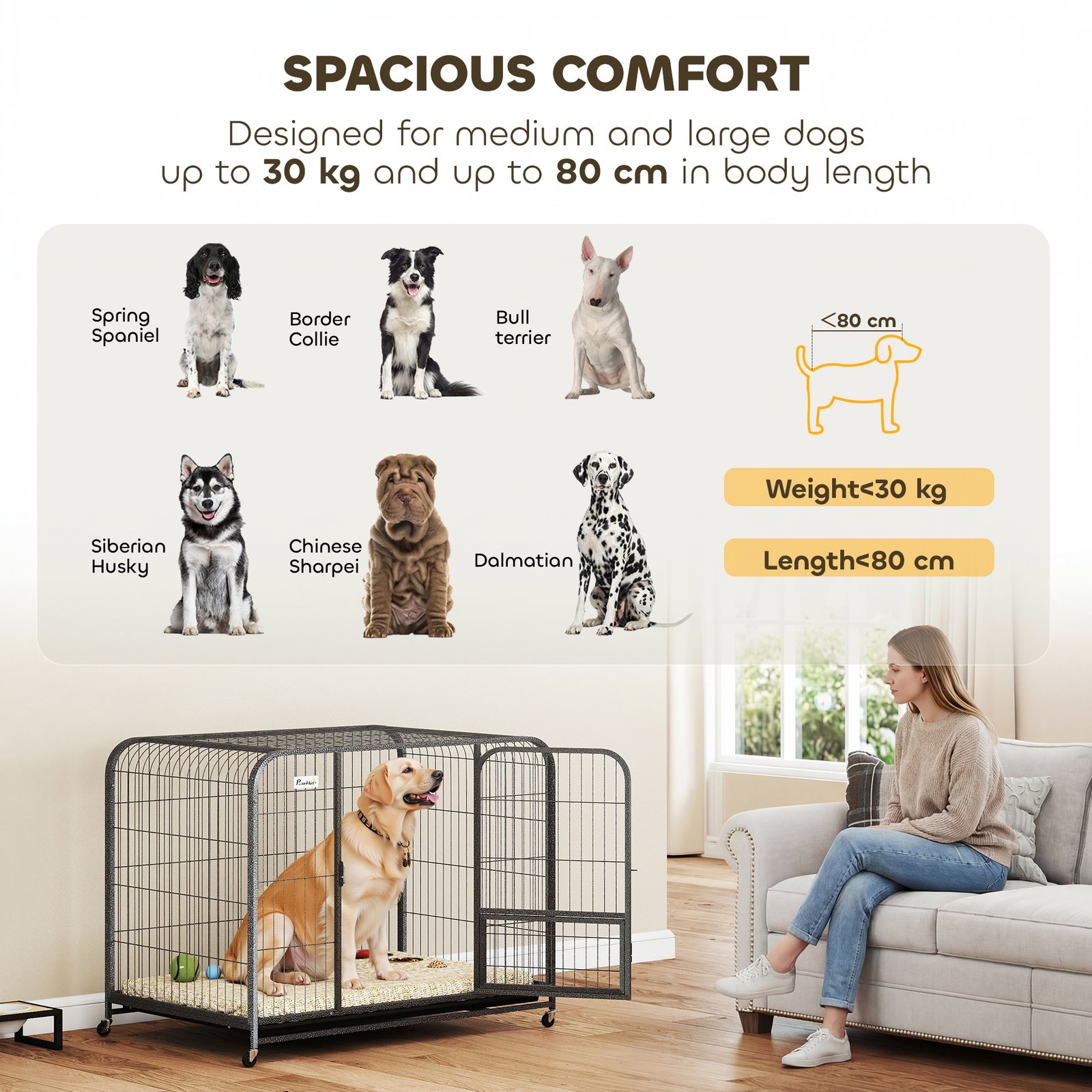 Heavy Duty Dog Crate,116 x 77 x 88 cm, Large Dog Cage for Small to Large Breeds - Image 6