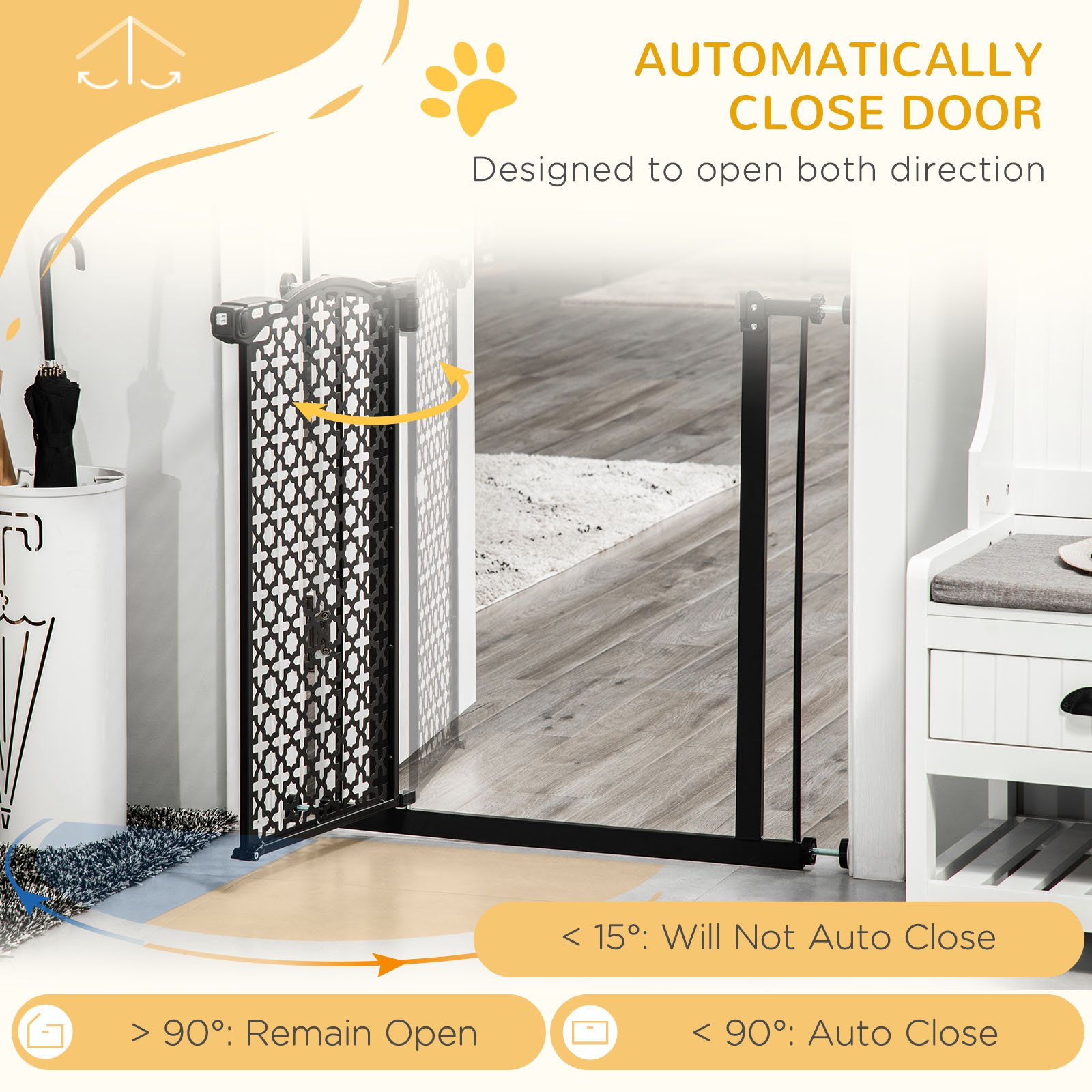 74-80 cm Pressure Fit Safety Gate for Doorways and Staircases, Dog Gate, Pet Barrier for Hallways with Auto Close, Double Locking - Image 5