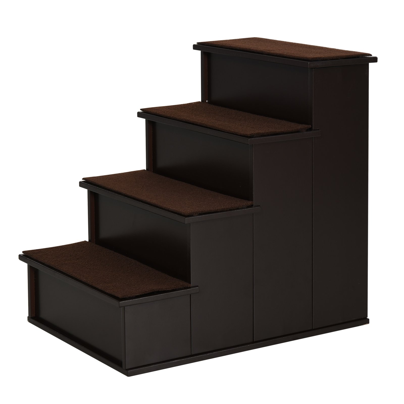 4 Step Dog Steps for Bed, Wooden Dog Steps for Sofa, Pet Stairs for Bed Couch with Non-Slip Carpet for Cats and Puppies, 40 x 59 x 54.2 cm, Dark brown