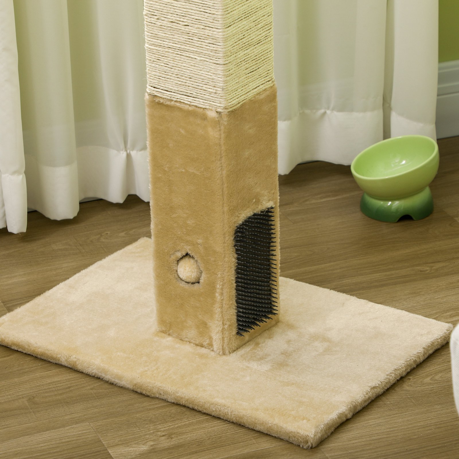 Jute Cat Scratching Post w/ Carpet Base Hanging Toy - Beige - Image 8