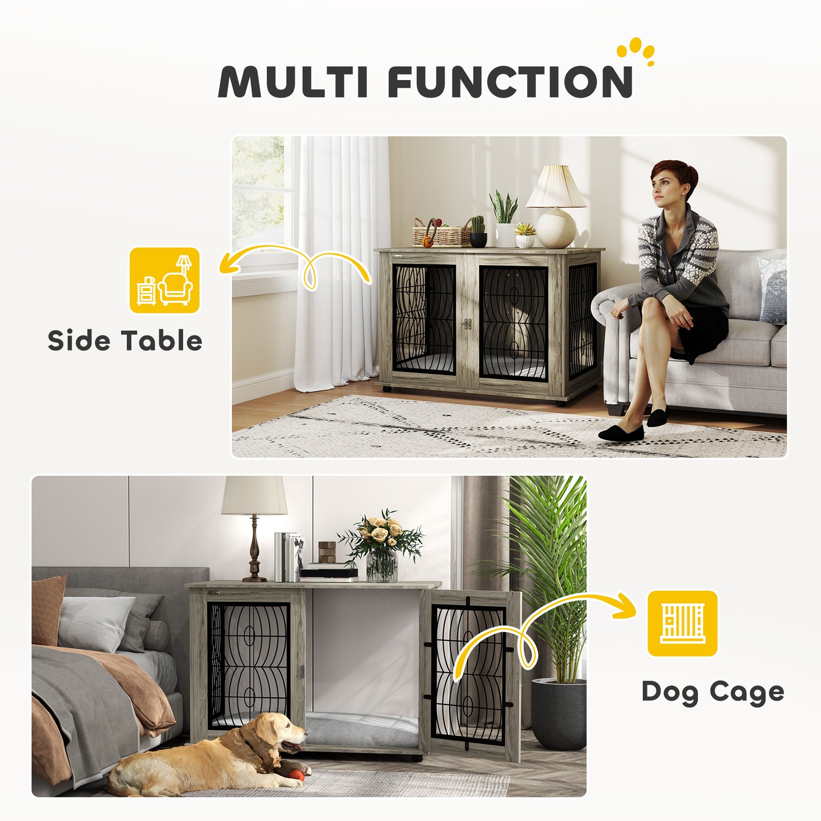 46.46'' Dog Crate Furniture Table with Soft Washable Cushion and Lockable Door, for Large Indoor Dogs, Grey - Image 4