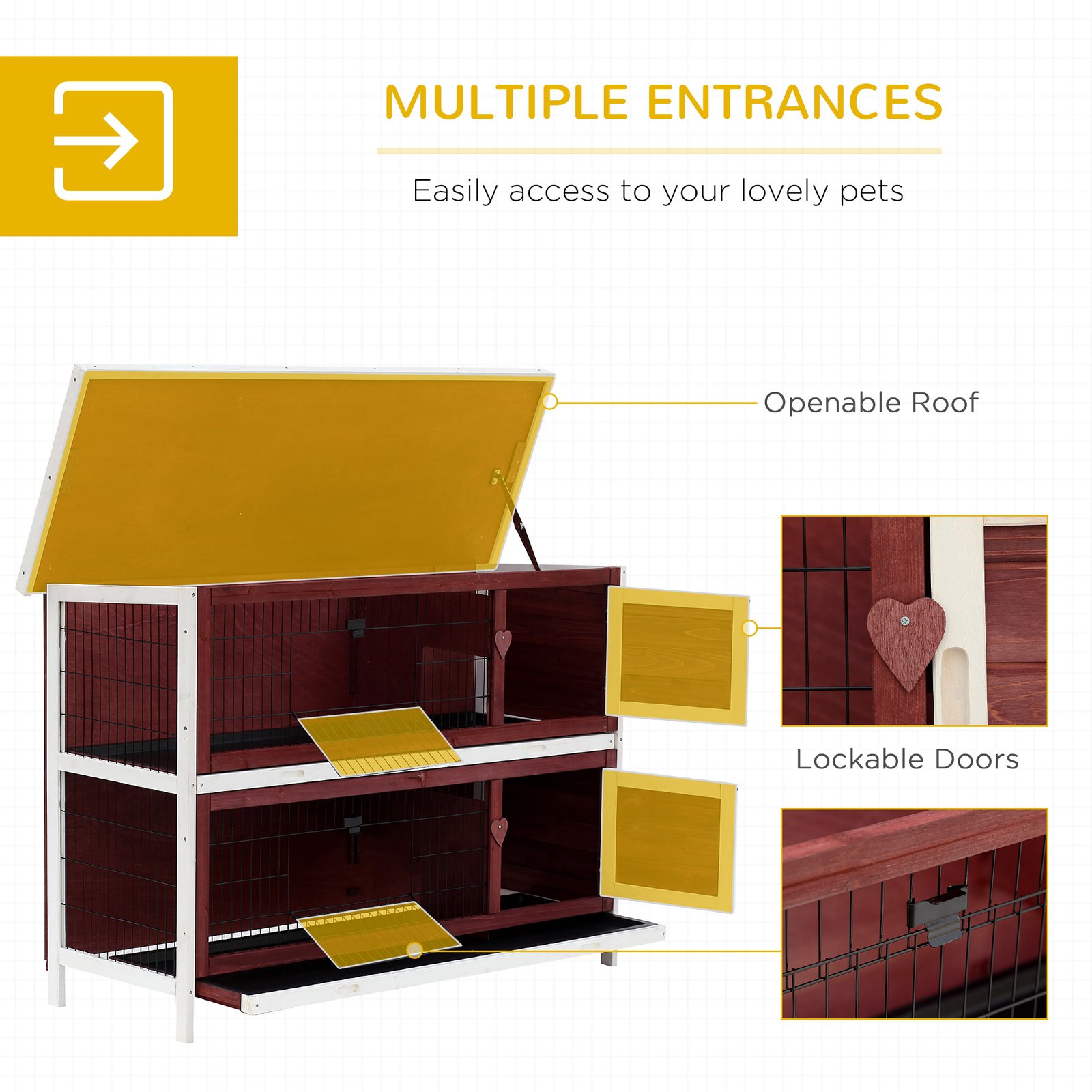 Rabbit Hutch Outdoor 2-Tier Guinea Pig Cage Bunny House Cage with No-Leak Trays for Indoor and Outdoor 136 x 50 x 93cm