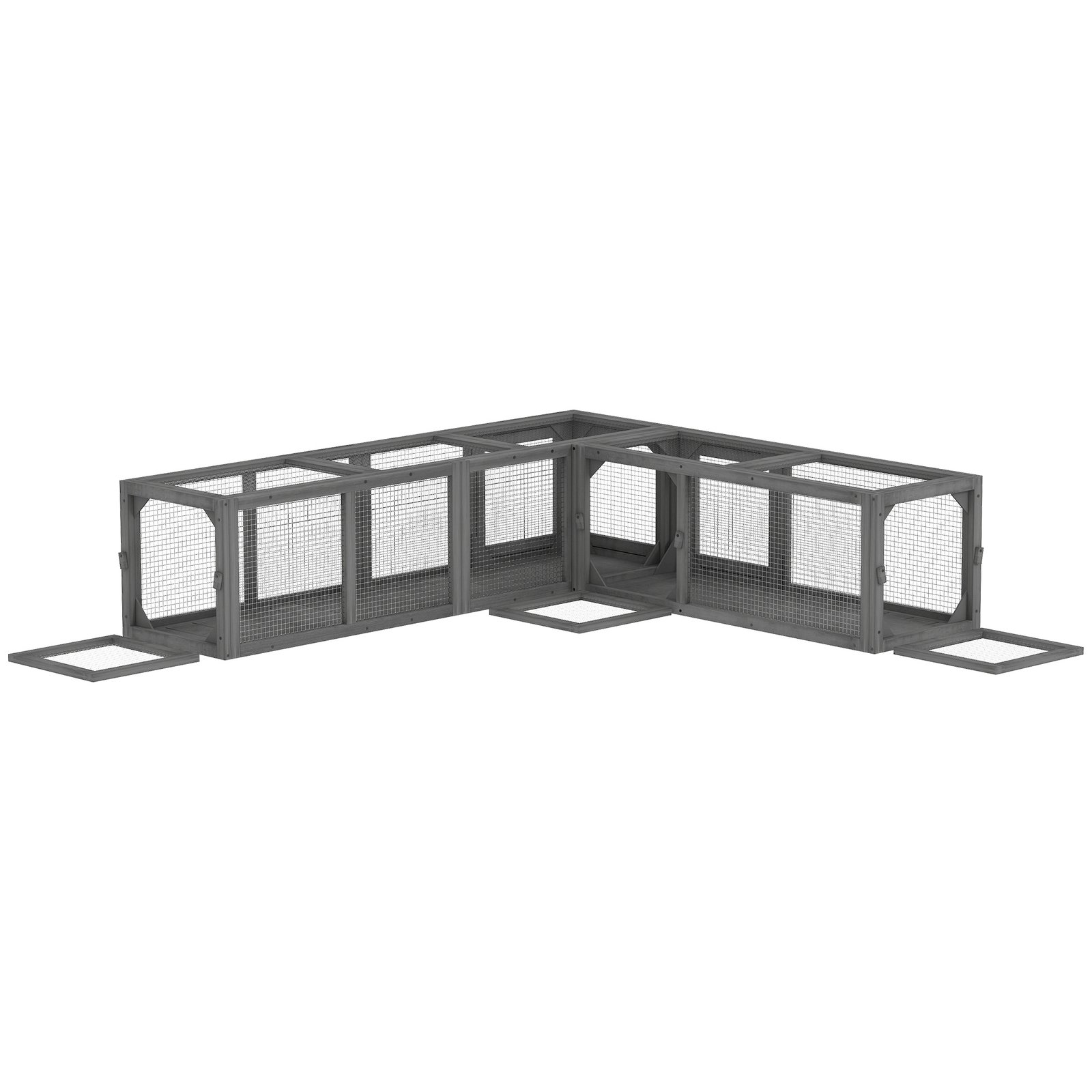 Cat Tunnel, 250cm Extra Long Wooden Cat Play Tunnel with 8 Doors, L-shape/Rectangle, Outdoor Cat Enclosure, Dark Grey