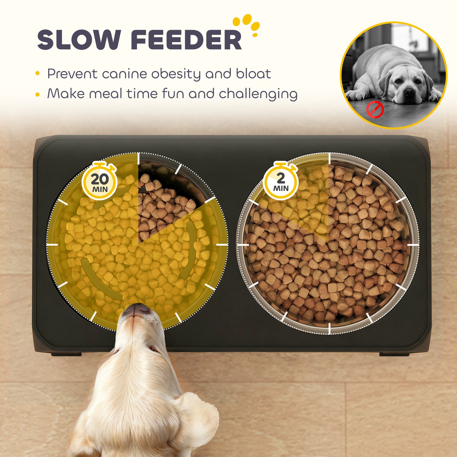 Raised Dog Bowl, Foldable Elevated Dog bowls with Slow Feeder, 4 Adjustable Heights, for Small Medium Large Breeds