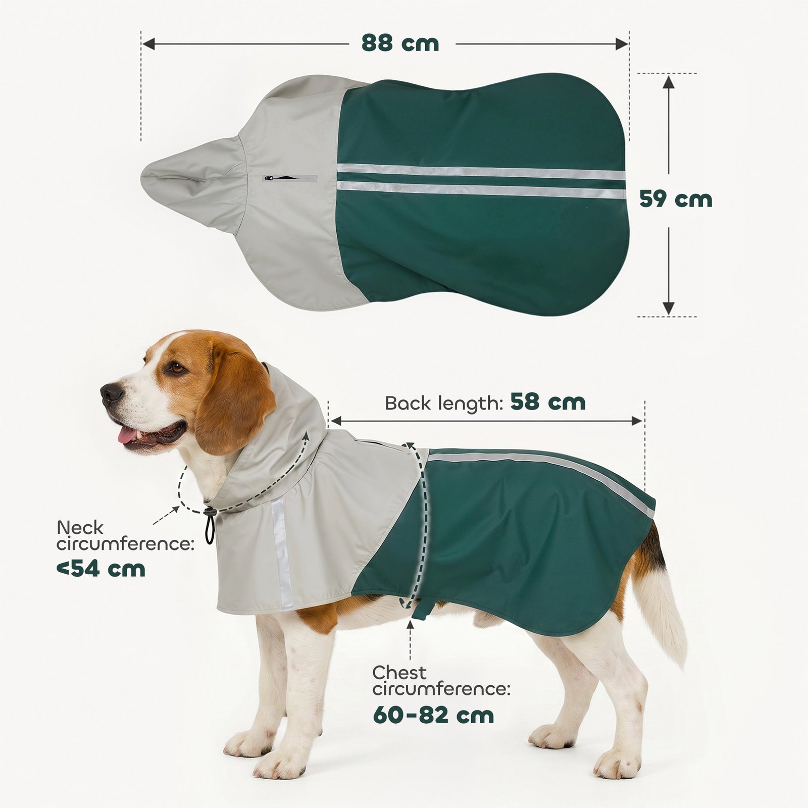 Dog Raincoat with Hood, Waterproof & Breathable Rain Jacket with Leash Hole, for Medium Dogs, Green, M