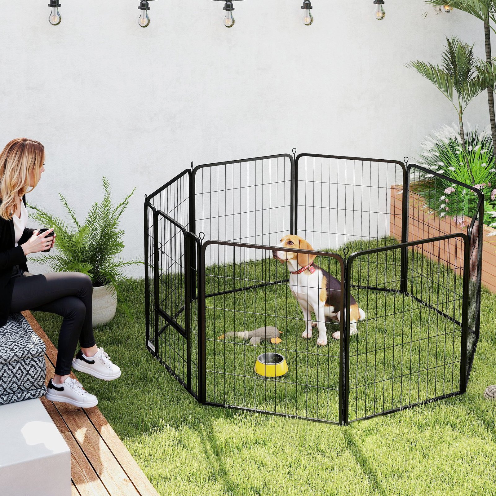 Eight-Panel Dog Playpen with Door, for Large Dogs, Indoors, Outdoors, 80cm Tall, Black - Image 9