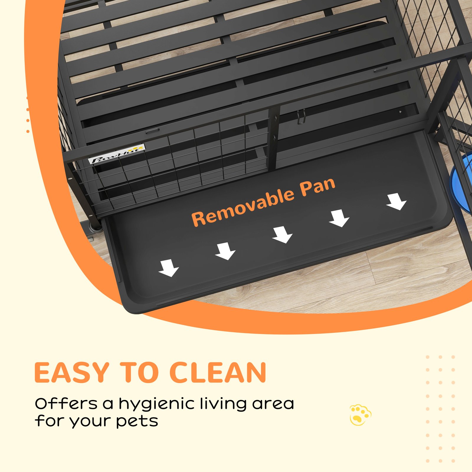 Heavy Duty Dog Crate on Wheels w/ Bowl Holder, Removable Tray, Openable Top, Detachable Door, for M, L Dogs - Image 8