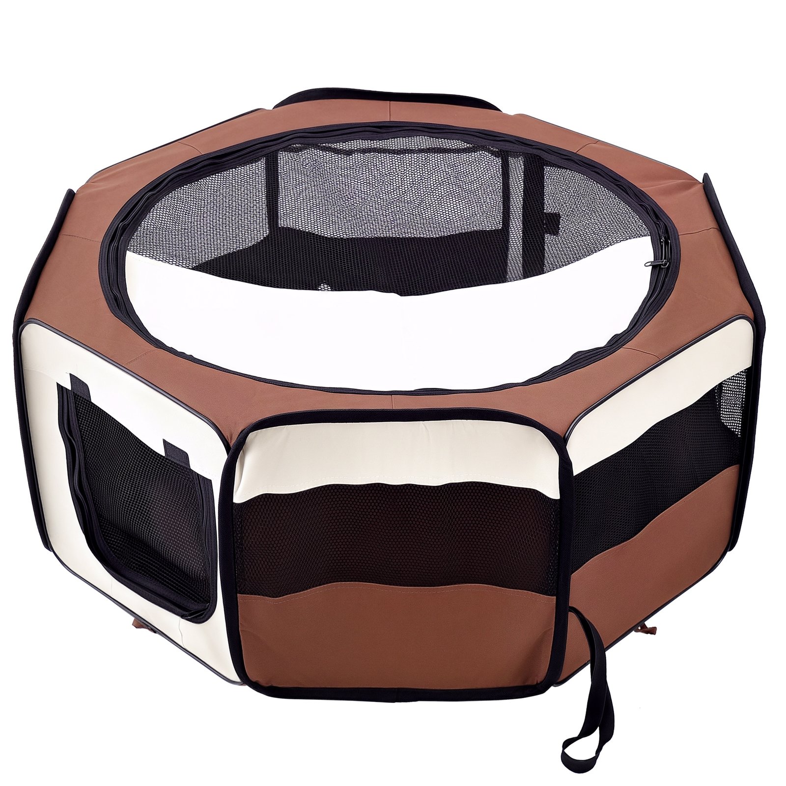 600D Oxford Soft Fabric Kennel, Portable Lightweight Cat Dog Playpen, Foldable Pet Puppy Rabbit Guinea Pig Pen Run Dia 90 x 41H cm Indoor & Outdoor Brown