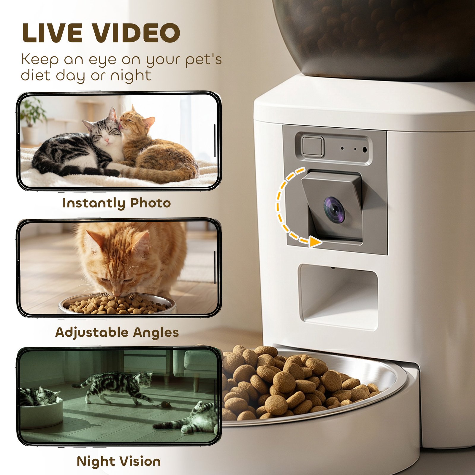 Automatic Cat Feeder with Camera, 2.4G WiFi, APP Control 4L Pet Feeder 1-10 Meals with 2-Way Audio, Dual Power Supply