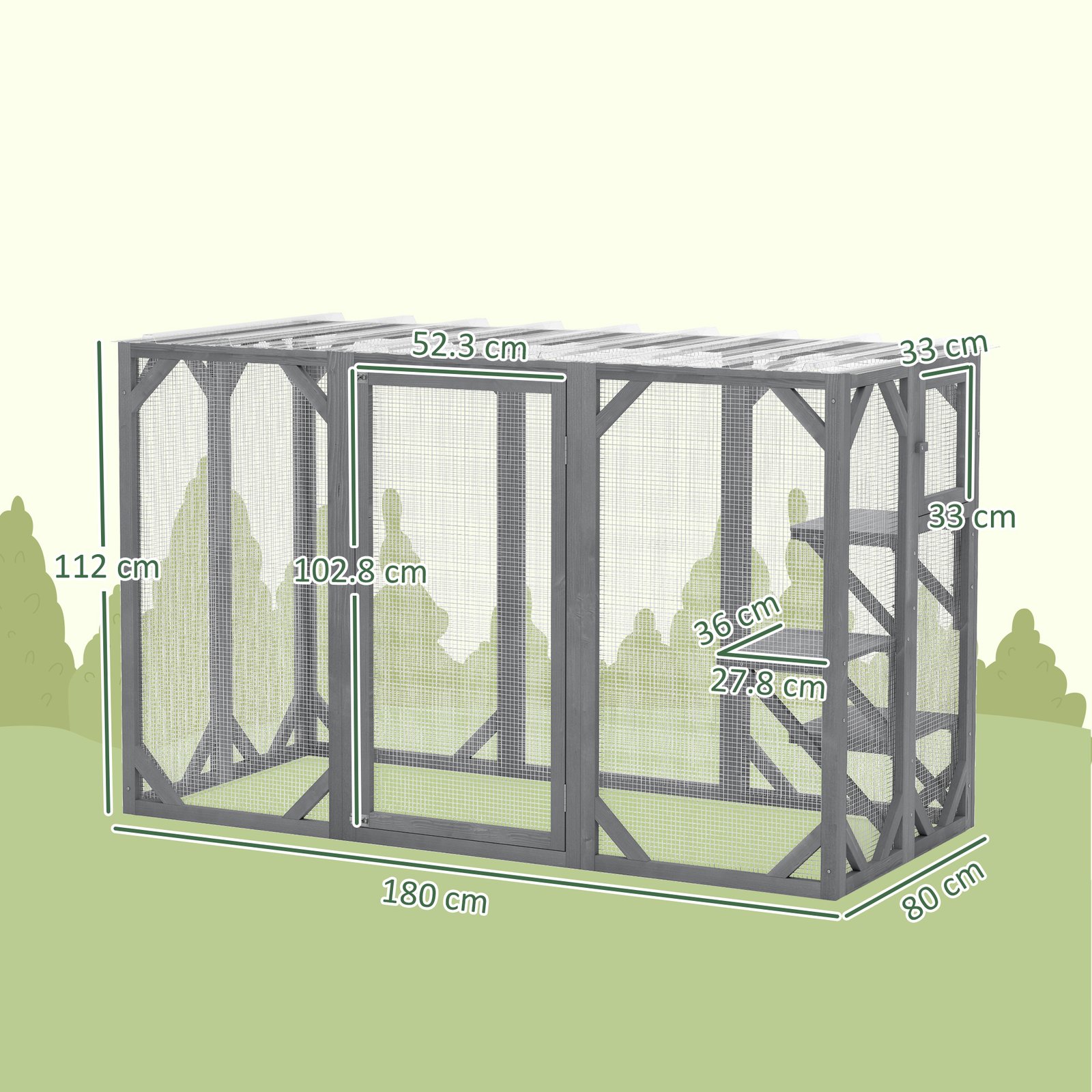 71" Outdoor Wooden Cat House with Three Platforms, Large Door, Water-Resistant Roof, for Multiple Cats, Grey - Image 3