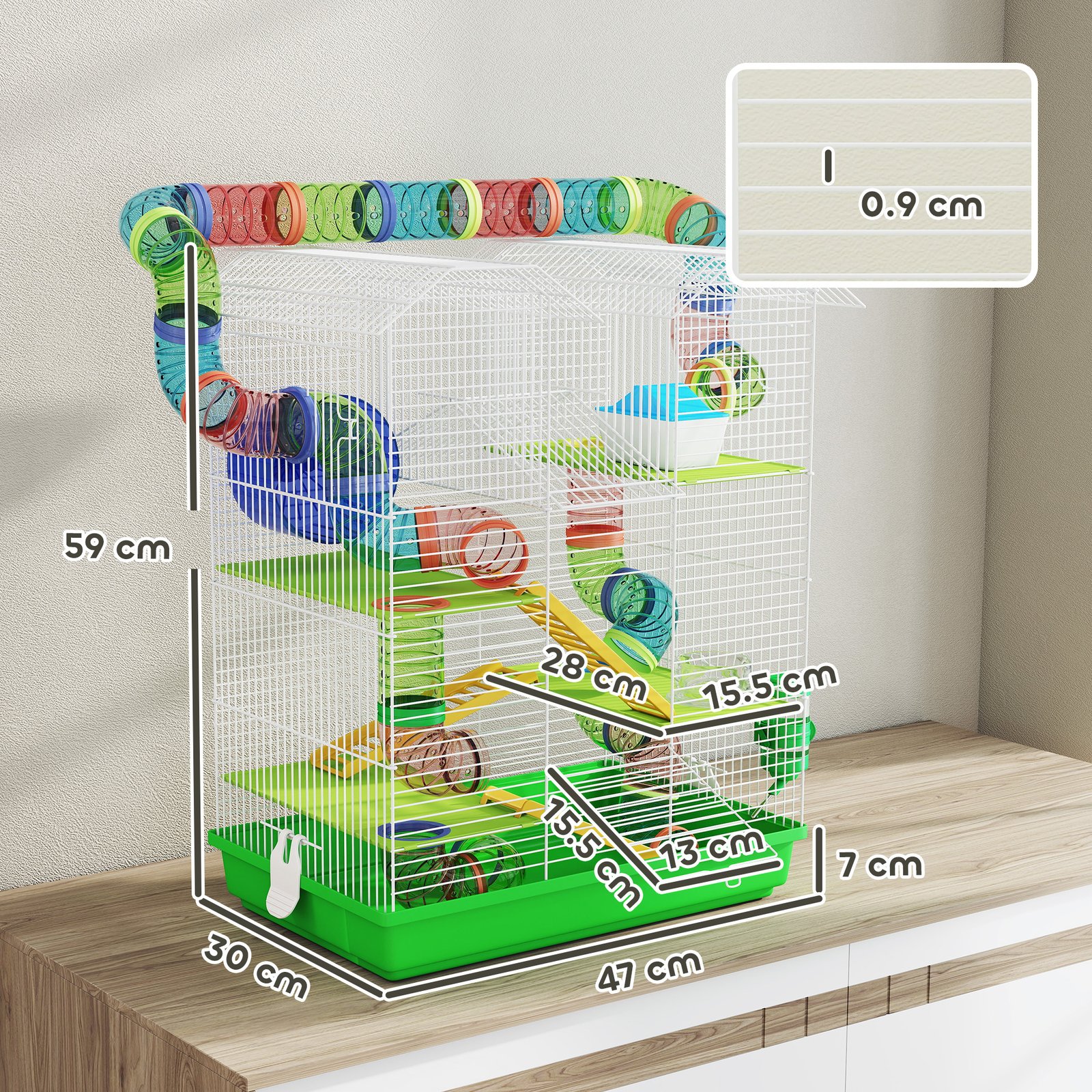 Hamster Cage, 5 Tier Carrier Habitat with Exercise Wheels Tunnel Tube Water Bottle Dishes House Ladder, Gerbil Cage for Dwarf Mice, Green - Image 2