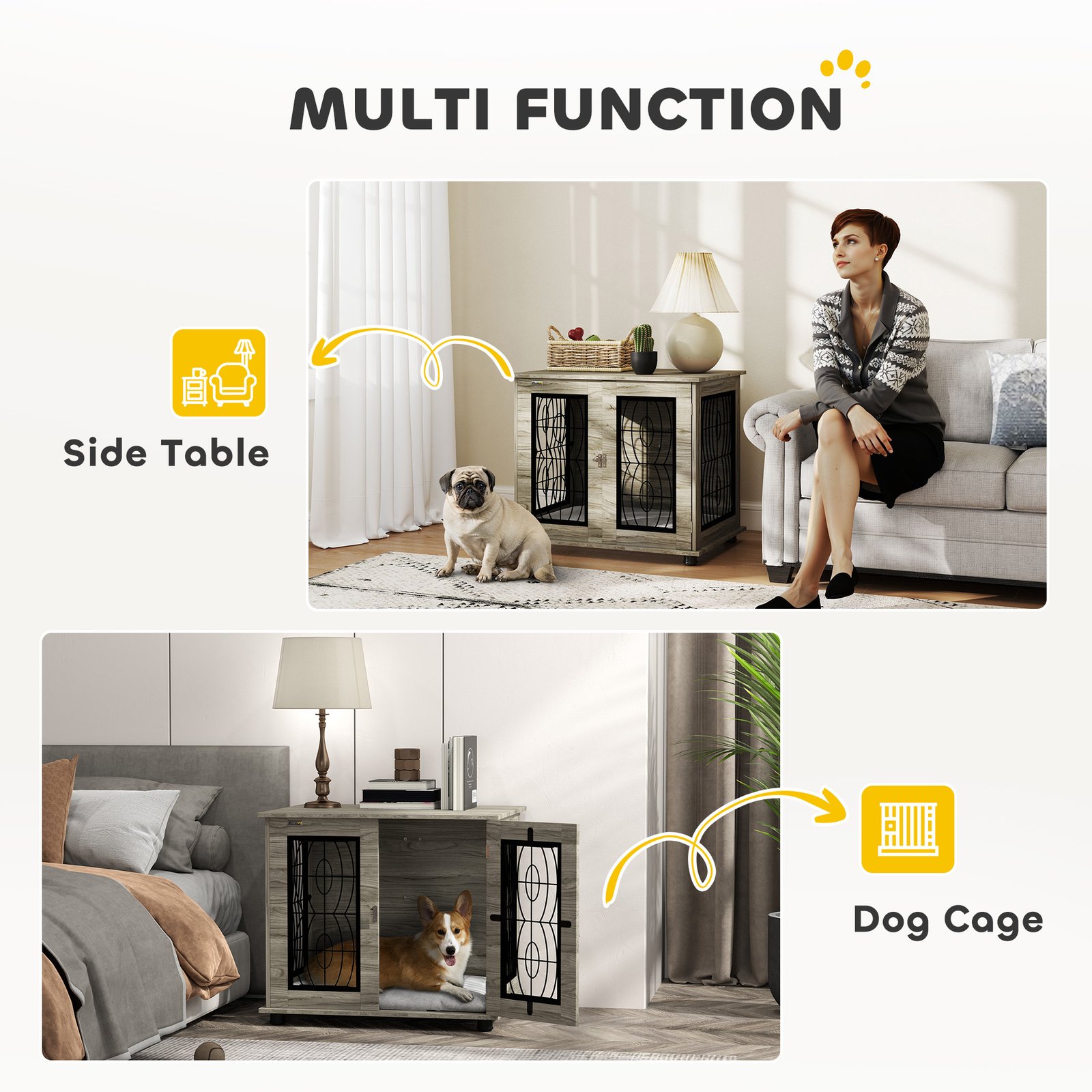 Indoor Dog Crate Furniture End Table with Soft Washable Cushion, Lockable Front Door, for Medium Dogs - Black - Image 5