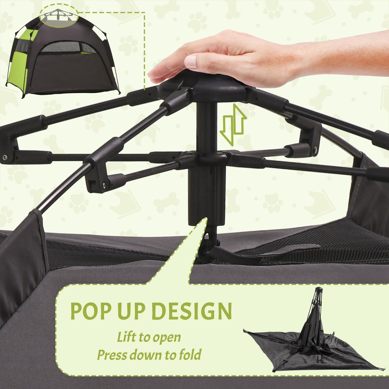 Foldable Dog Cat Tent with Water-Resistant Oxford, Carry Bag for Extra Large Dog, Green