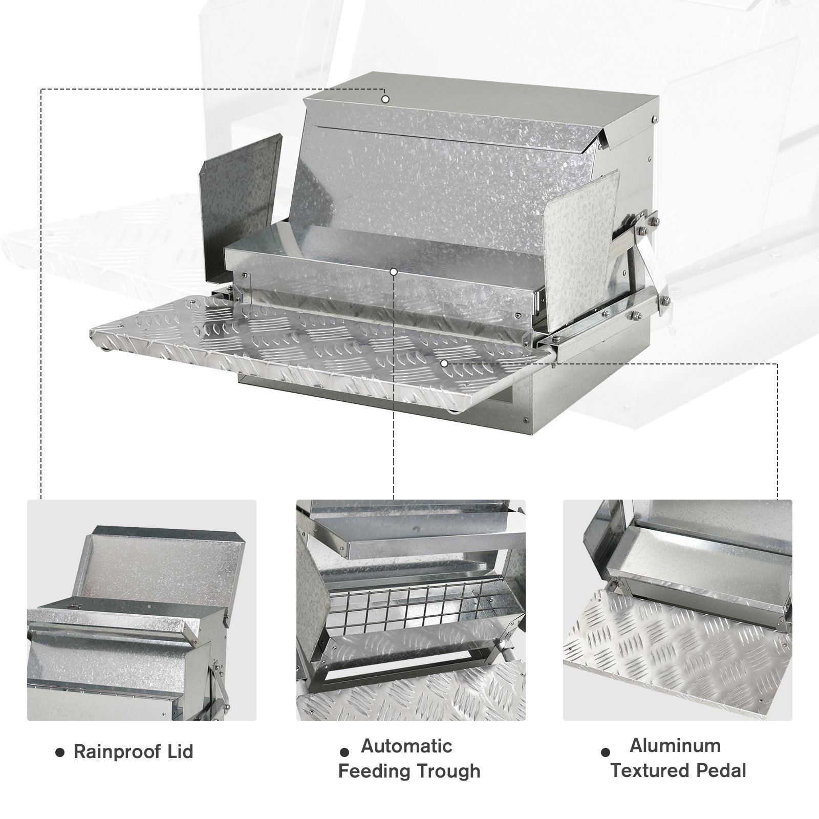 11.5KG Automatic Chicken Poultry Feeder Rat Proof Treadle Self Opening with Galvanized Steel and Aluminium