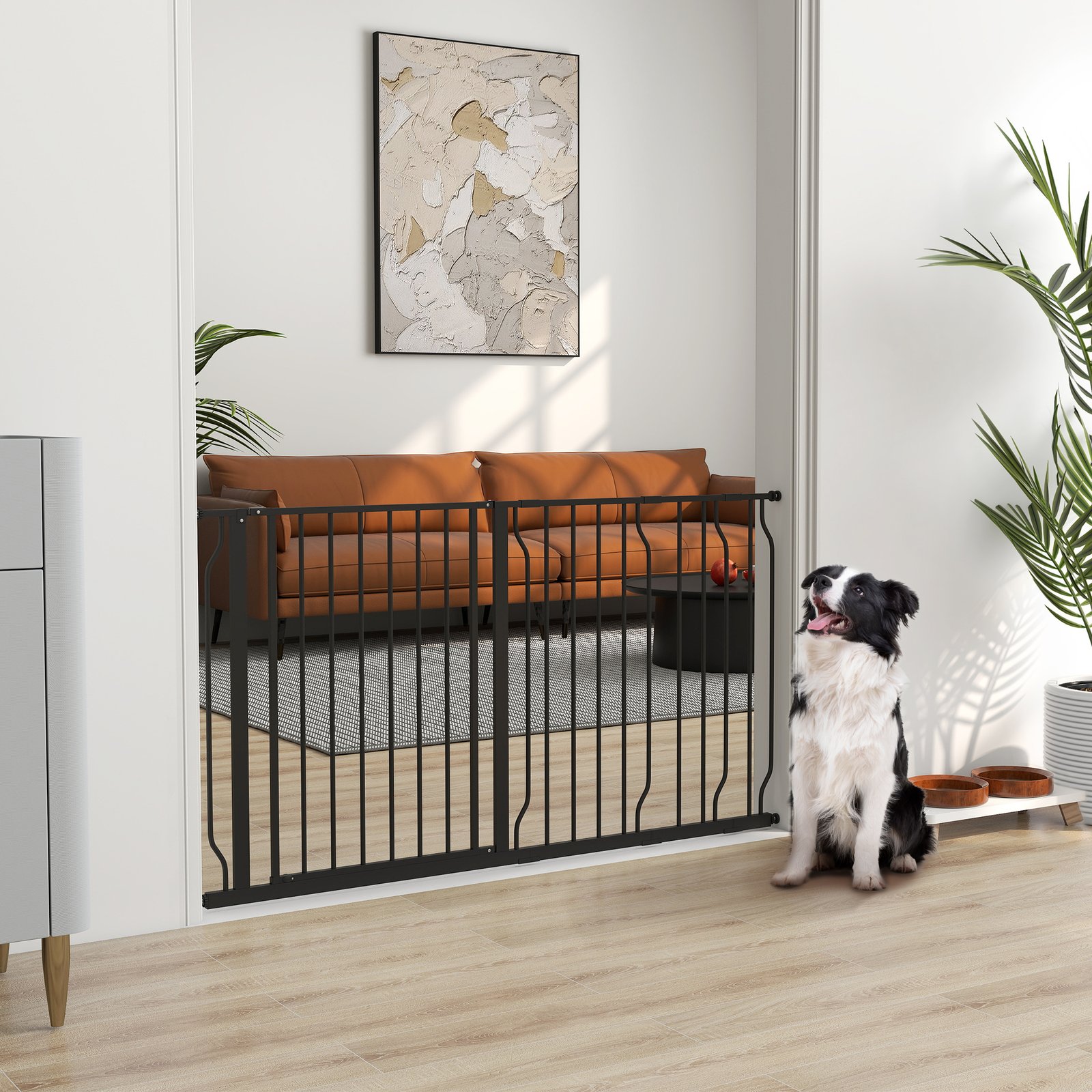 Extra Wide Dog Safety Gate, with Door Pressure, for Doorways, Hallways, Staircases - Black - Image 9