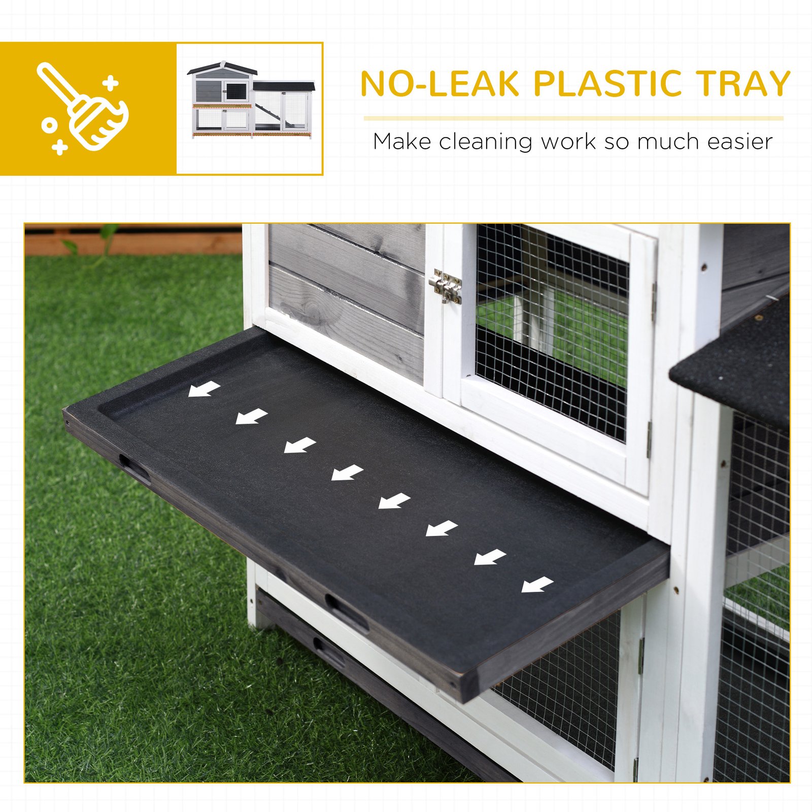 Wooden 2-Tier Rabbit Hutch w/ Tray Ramp Grey - Image 6