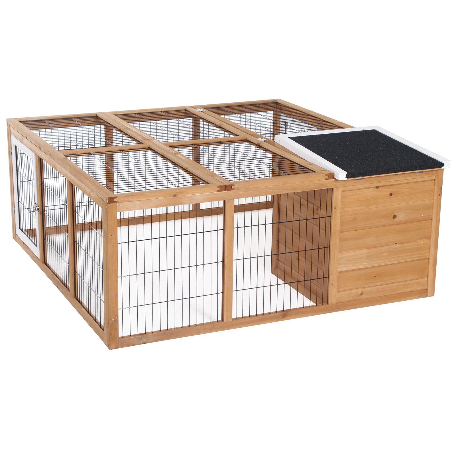 Rabbit Hutch Outdoor, Guinea Pig House, Bunny Run Cage with Openable Top for 1–2 Rabbits, 123 x 120 x 52cm, Yellow - Image 7