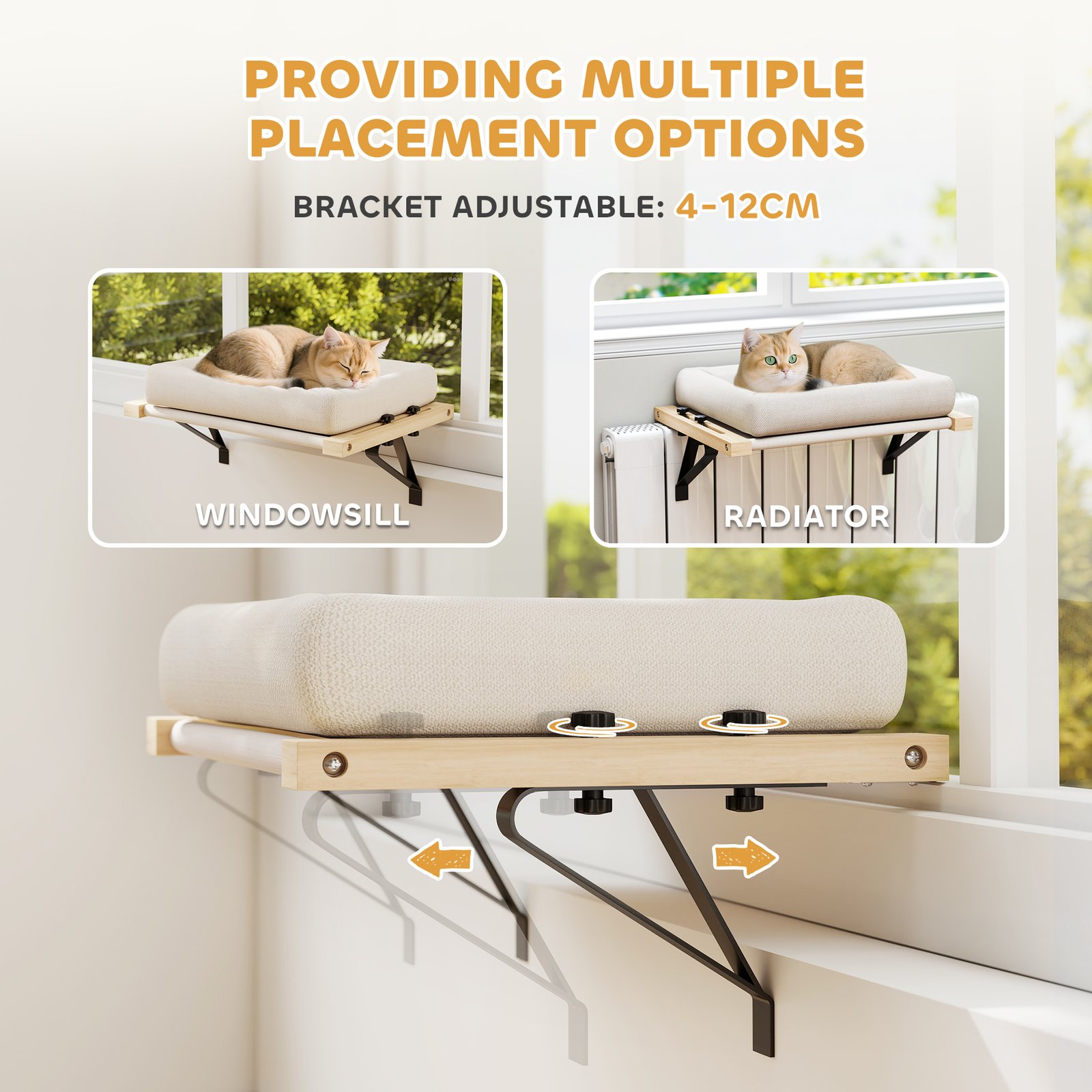 Cat Radiator Bed, Adjustable Hanging Cat Hammock with Removable and Washable Cushion for Indoor Cats, Cream White - Image 4