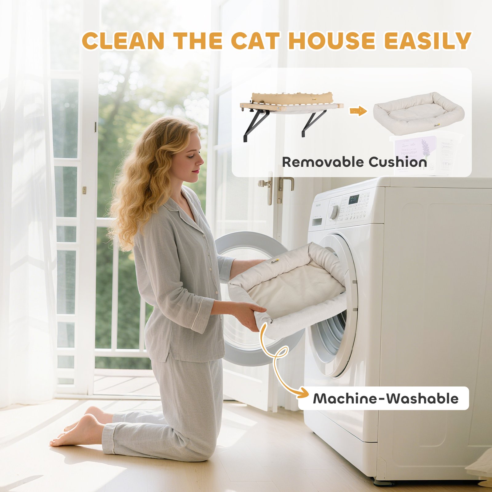 Cat Radiator Bed, Adjustable Hanging Cat Hammock with Removable and Washable Cushion for Indoor Cats, Cream White - Image 6
