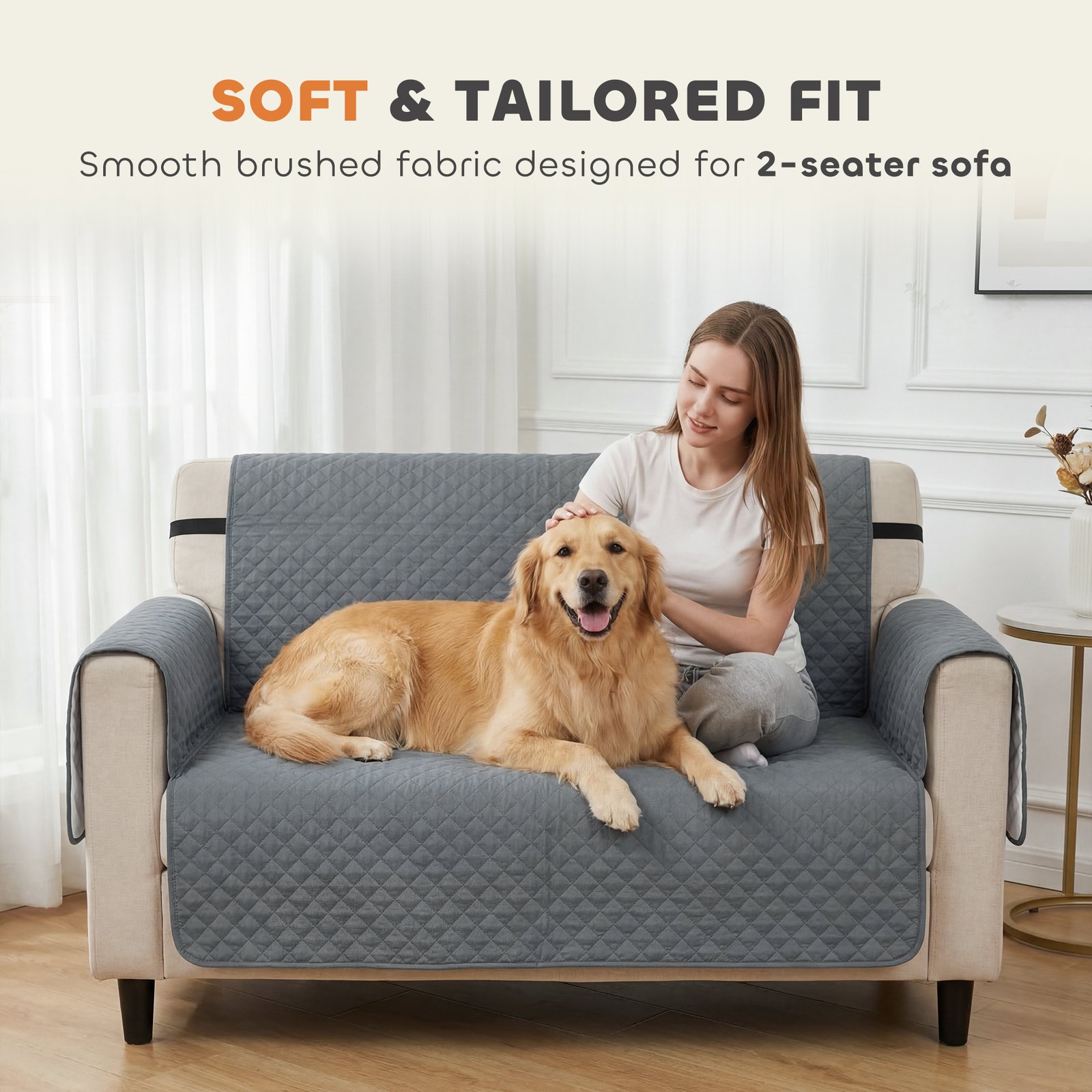 Waterproof Sofa Cover 2 Seater, Soft Couch Cover for Dogs Cats Pets, Non Slip Sofa Slipcoevr with Elastic Straps - Image 7