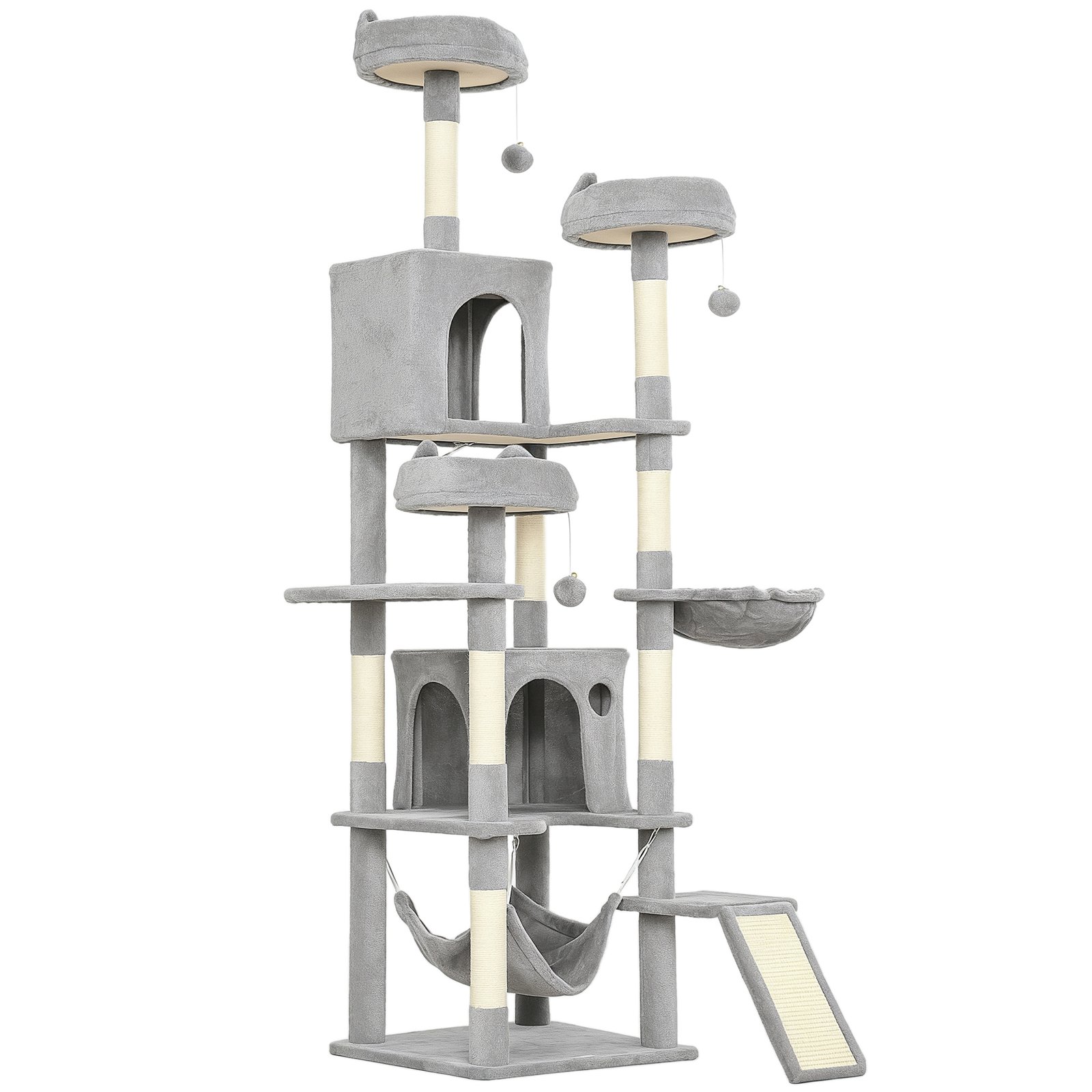Cat Tree, 192 cm Large Multi-Level Cat Tower for Indoor Kittens with 8 Scratching Posts, 3 Plush Beds, 2 Hammocks