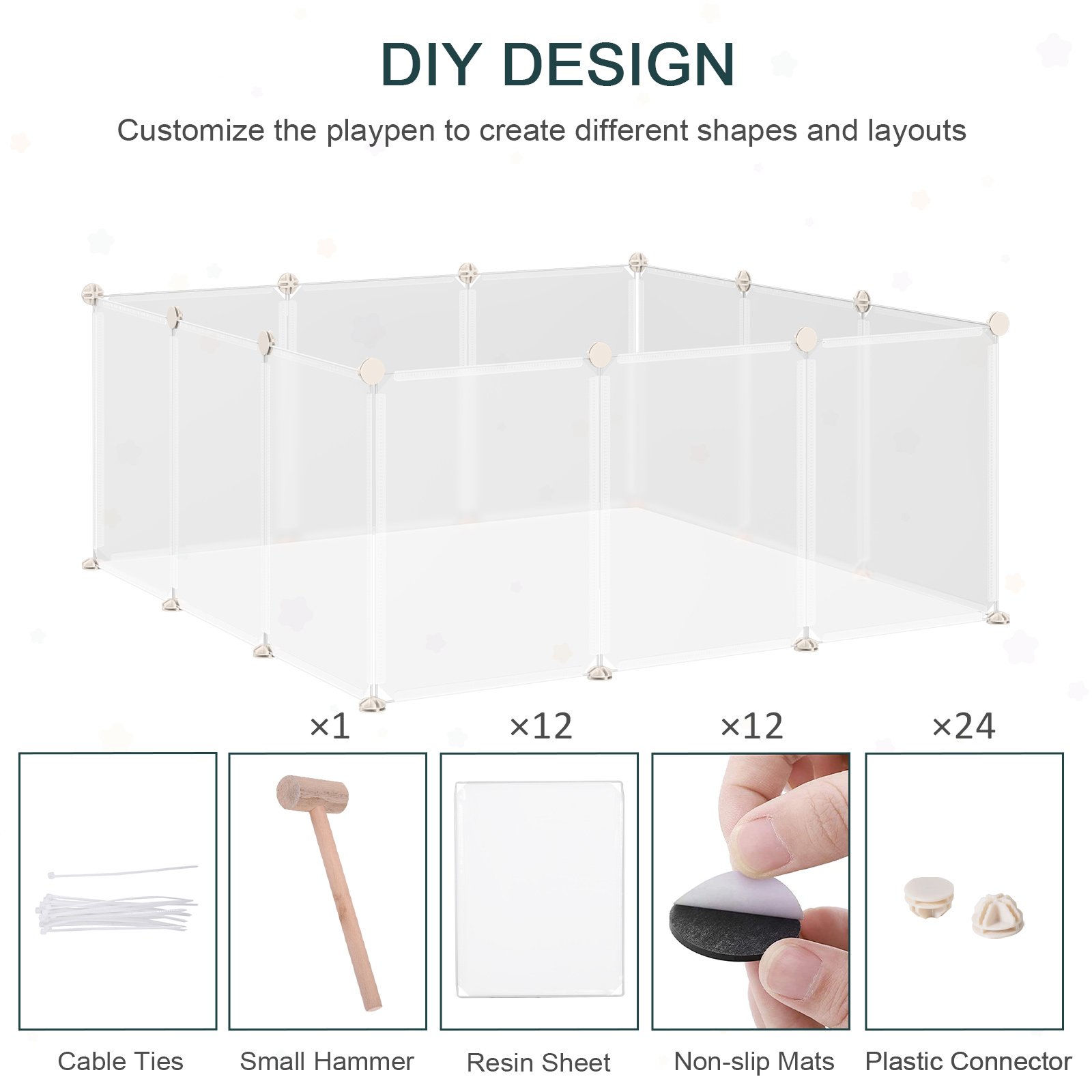Pet Playpen DIY Small Animal Cage Open Enclosure Portable Plastic Fence 12 Panels for Hedgehog Guinea Pig White - Image 4