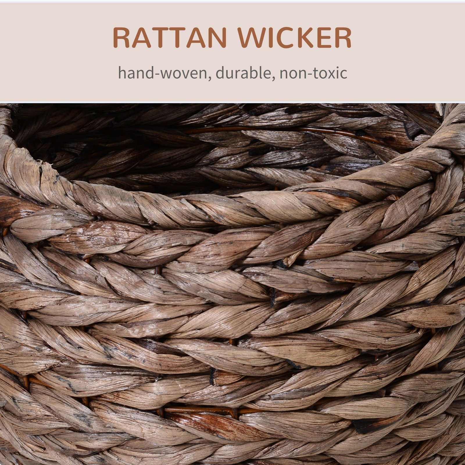 Wicker Cat Bed, Raised Rattan Cat Basket with Cylindrical Base, Soft Washable Cushion, 42 x 33 x 52cm - Brown - Image 5