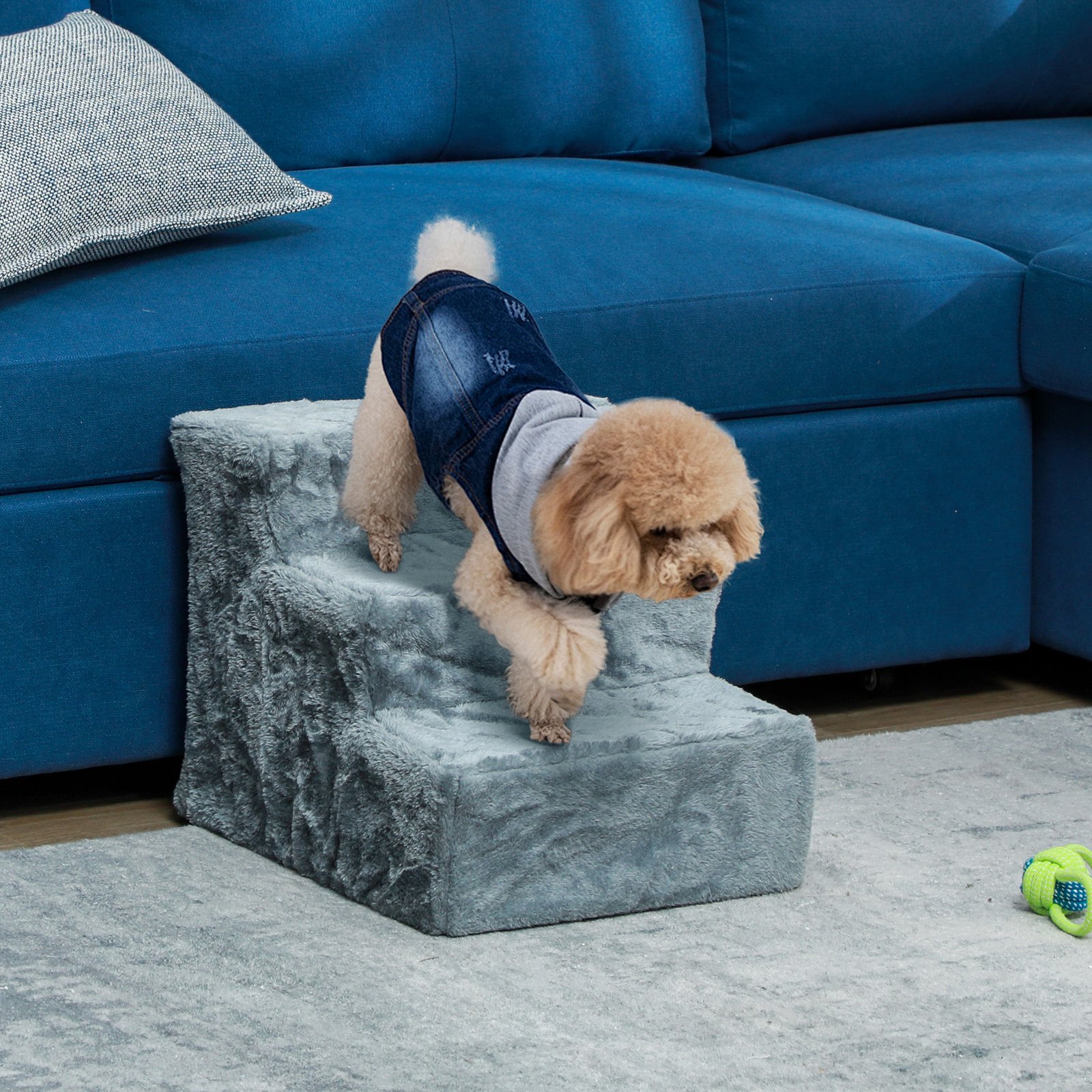 Three-Step Dog Stairs, with Washable Plush Cover, for High Bed Sofa, Dog Stairs for Small Dog and Cat - Light Grey - Image 9