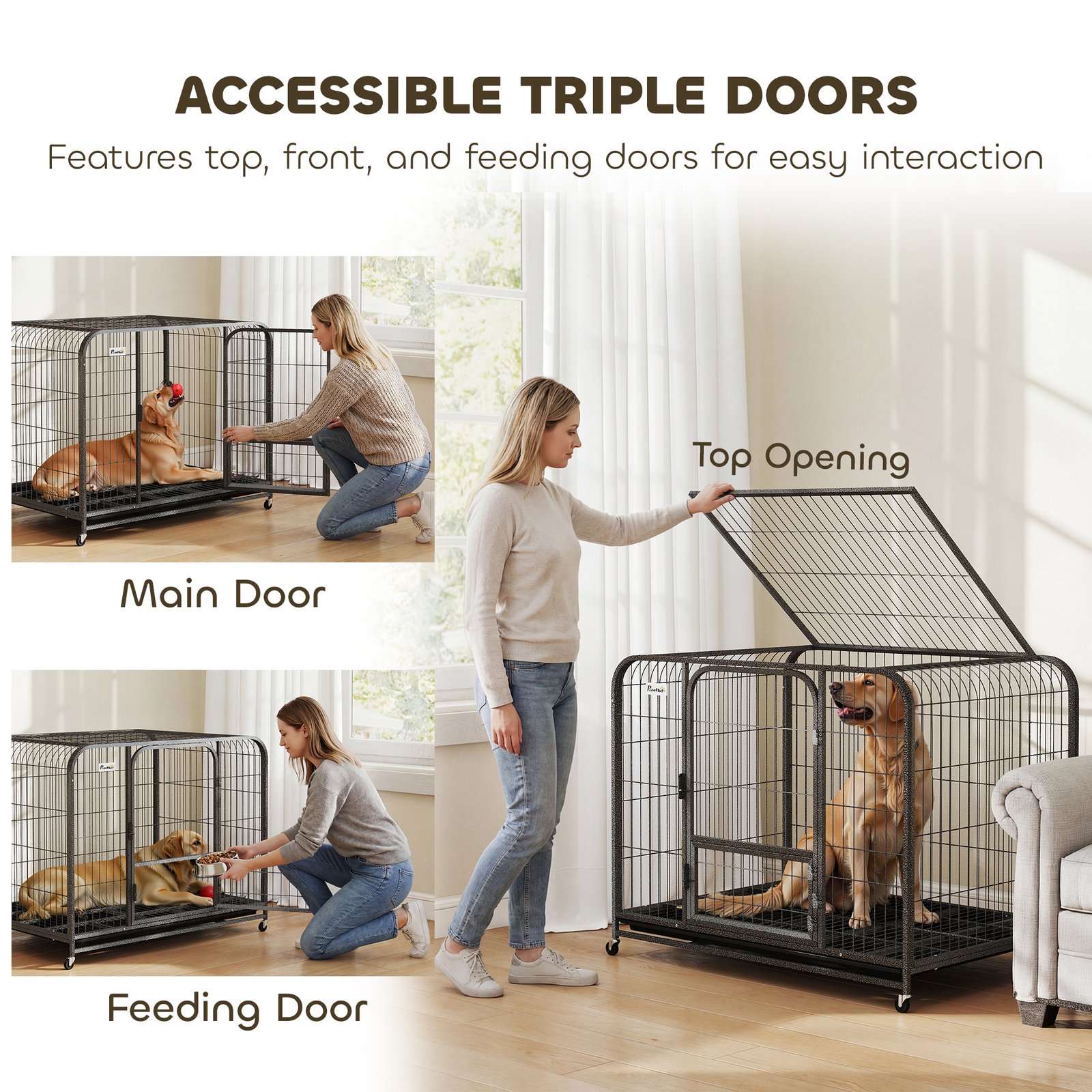 Heavy Duty Dog Crate,116 x 77 x 88 cm, Large Dog Cage for Small to Large Breeds - Image 5