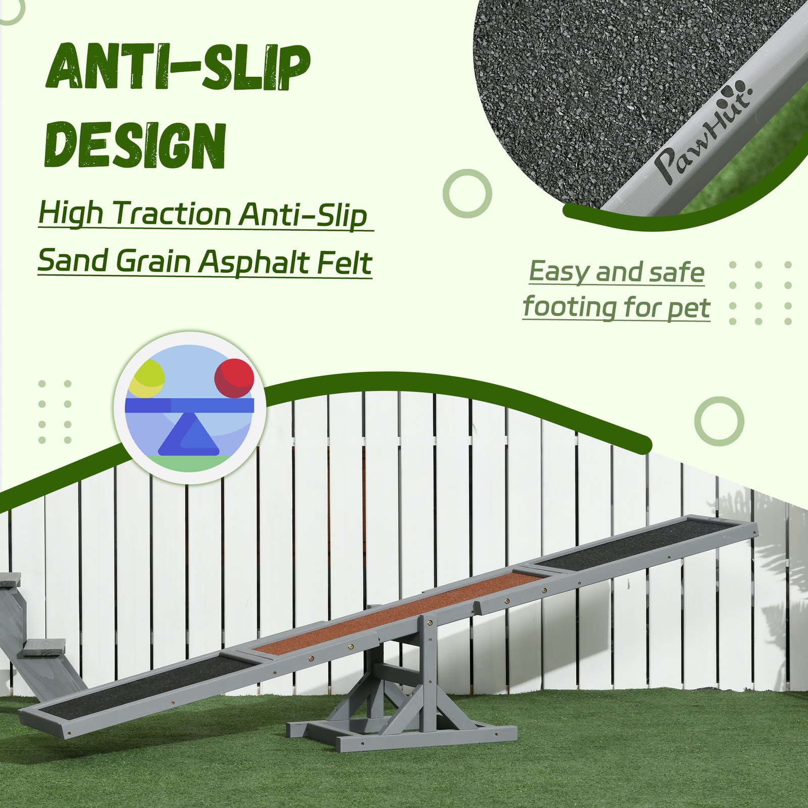 Wooden Pet Seesaw for Big Dogs, Dog Agility Equipment with Anti-Slip Surface - Grey - Image 5