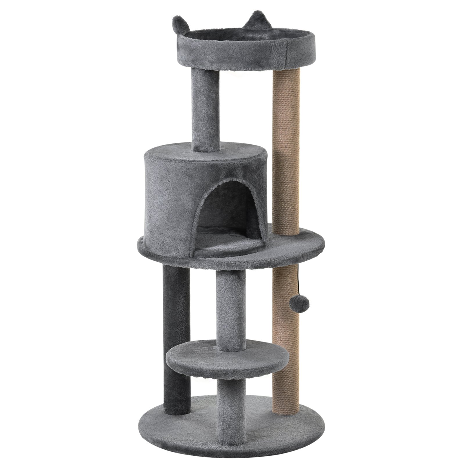 104 cm Cat Tree, Cat Condo Tree Tower, Cat Activity Centre with Scratching Posts, Plush Perches, Hanging Ball - Grey