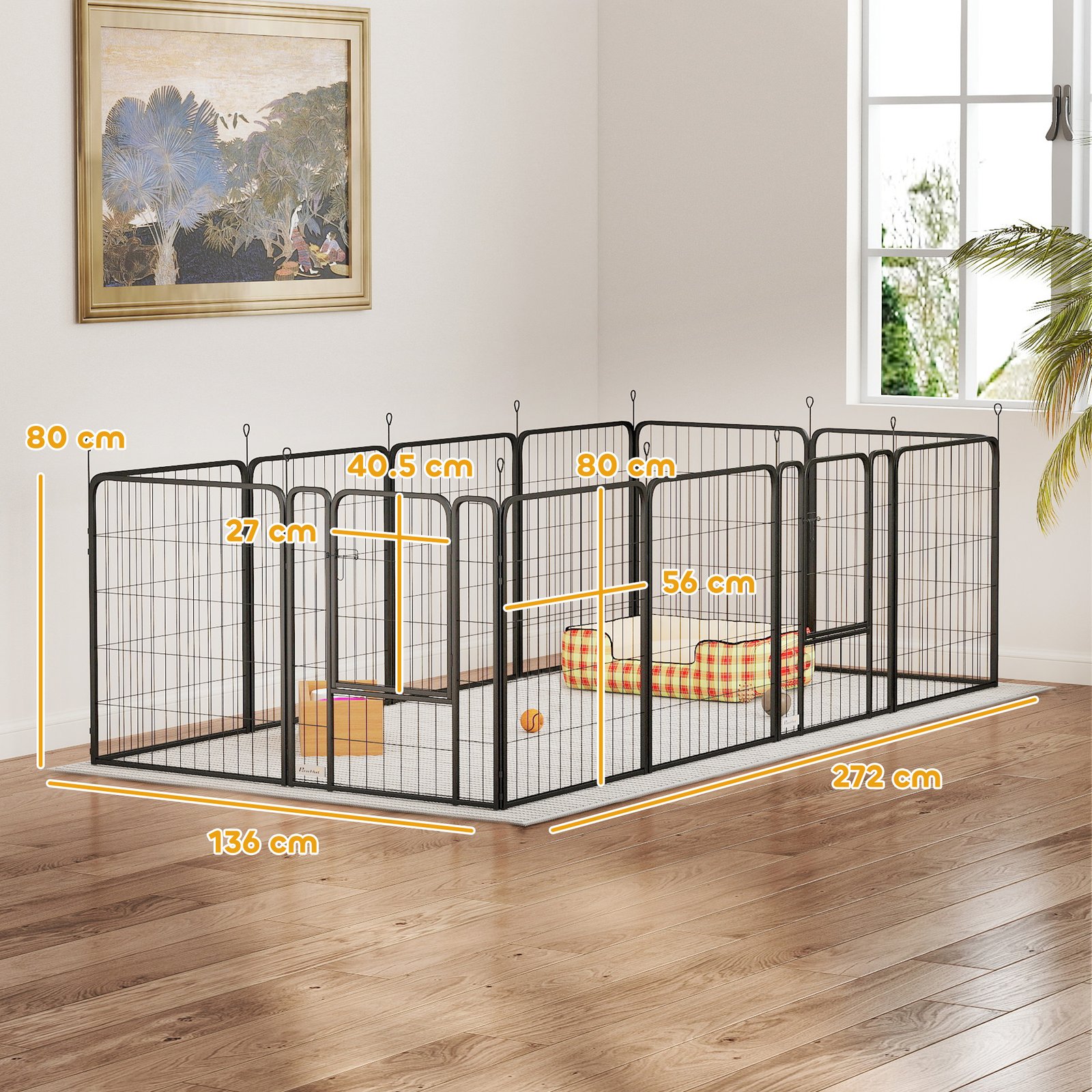 12-Panel Solid Dog Playpen with Doors, for Medium Dogs, 80cm High, Black - Image 3