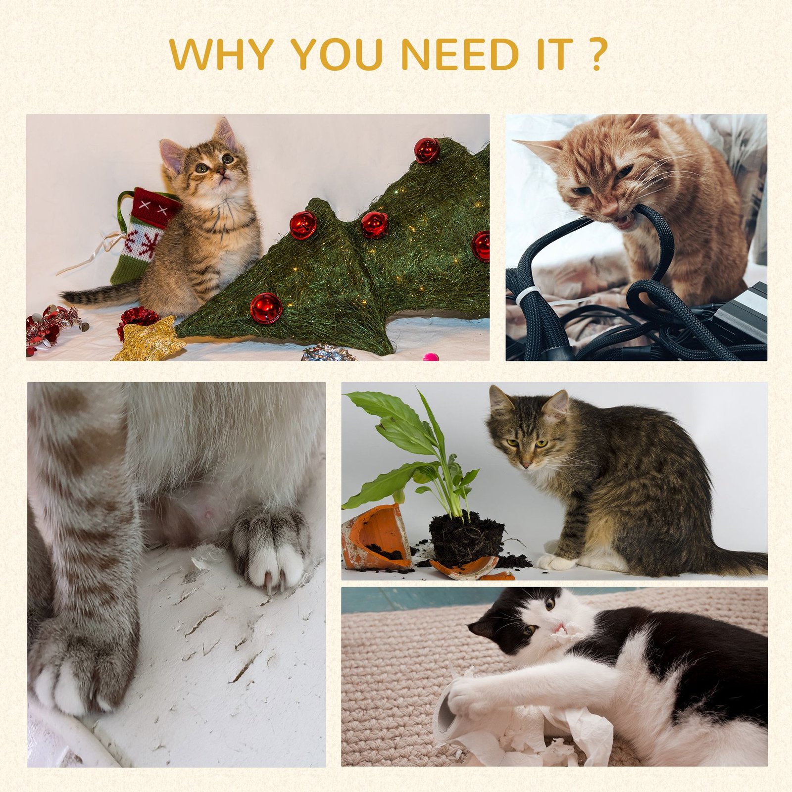 104 cm Cat Tree, Cat Condo Tree Tower, Cat Activity Centre with Scratching Posts, Plush Perches, Hanging Ball - Cream White