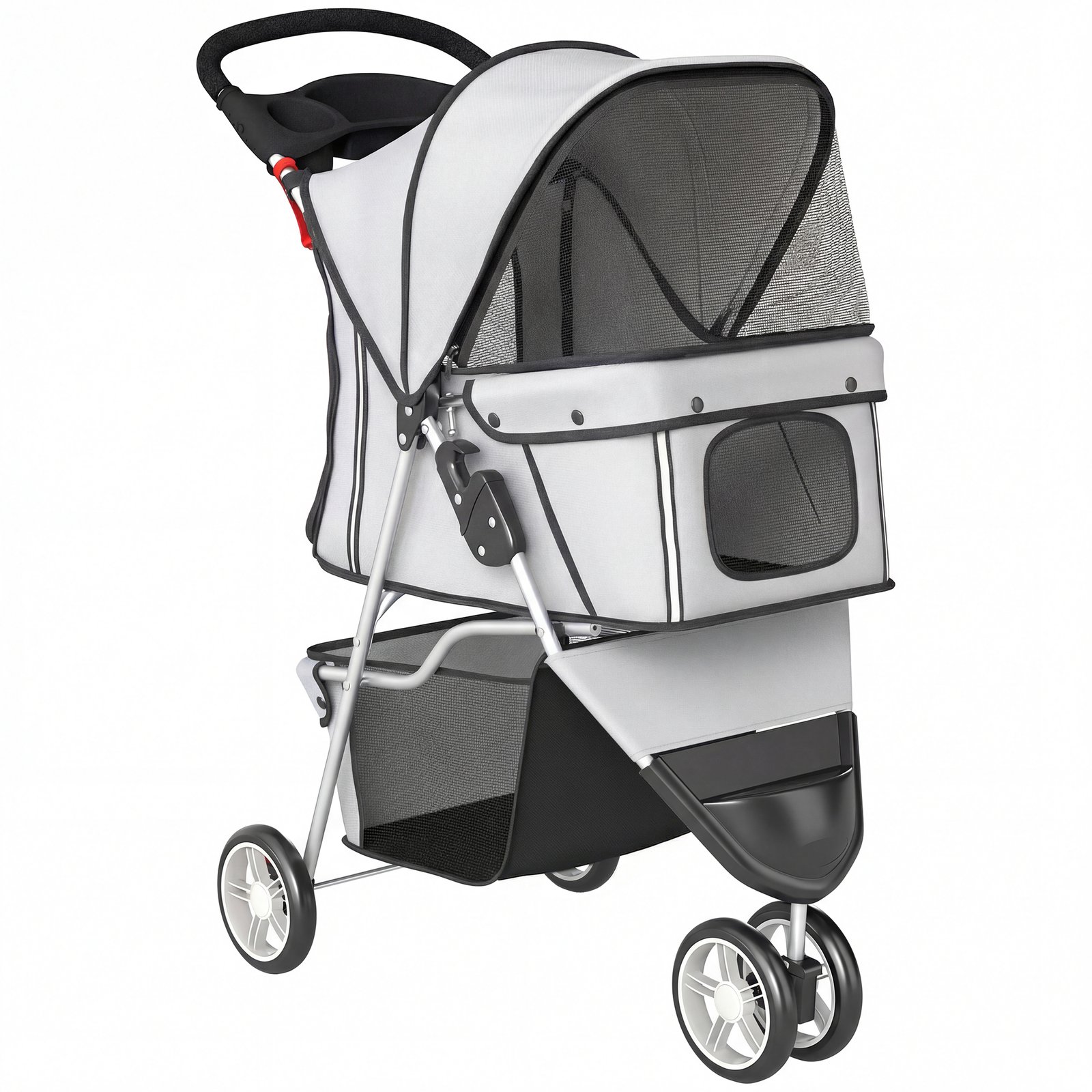 Dog Stroller, 3 Wheels Foldable Pet Stroller with Adjustable Canopy, Storage Basket for Small Mini Breeds, Grey