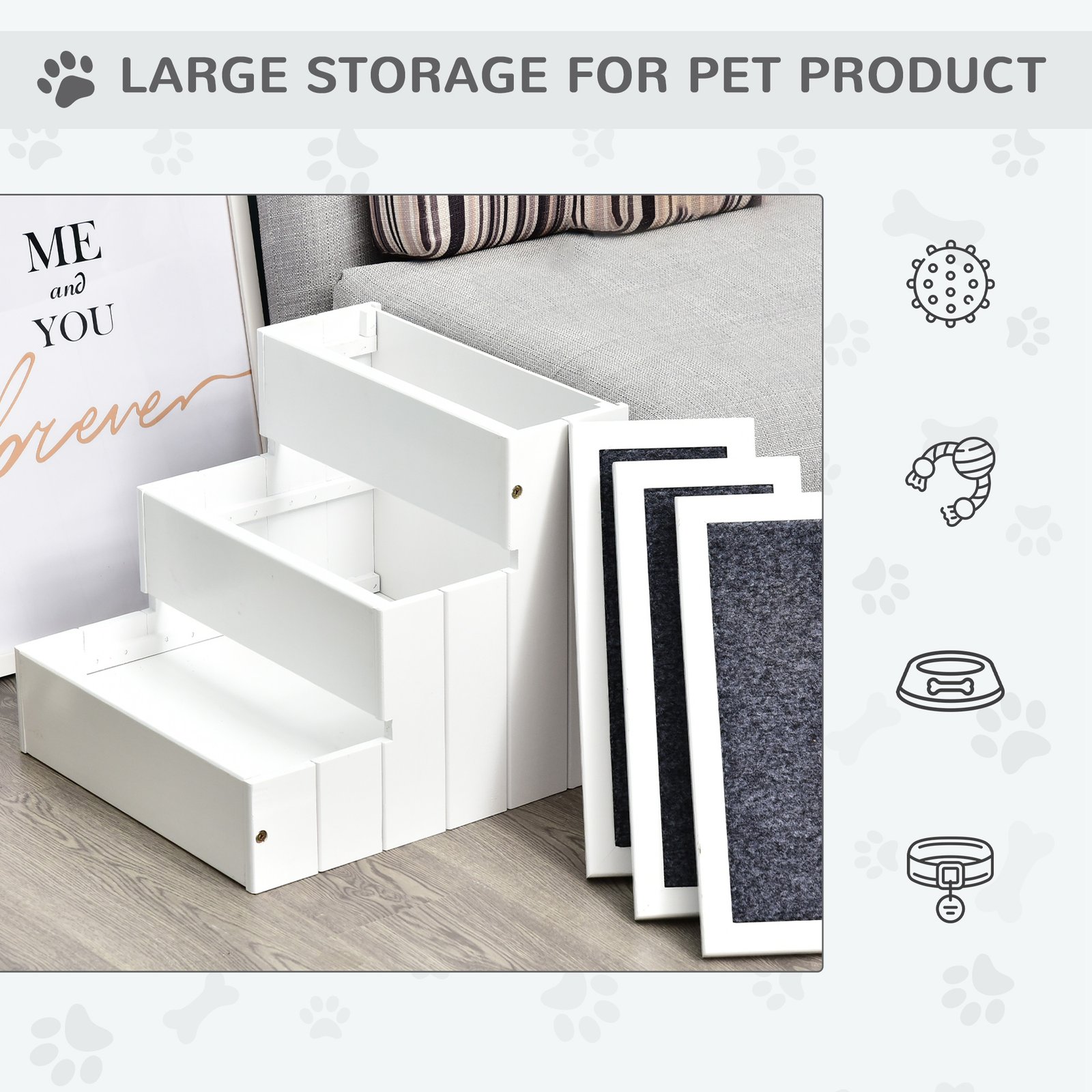 Dog Steps for Bed Sofa, 3 Step Wooden Dog Stairs for Sofa, Pet Stairs with Storage for Small Cats and Puppy, White