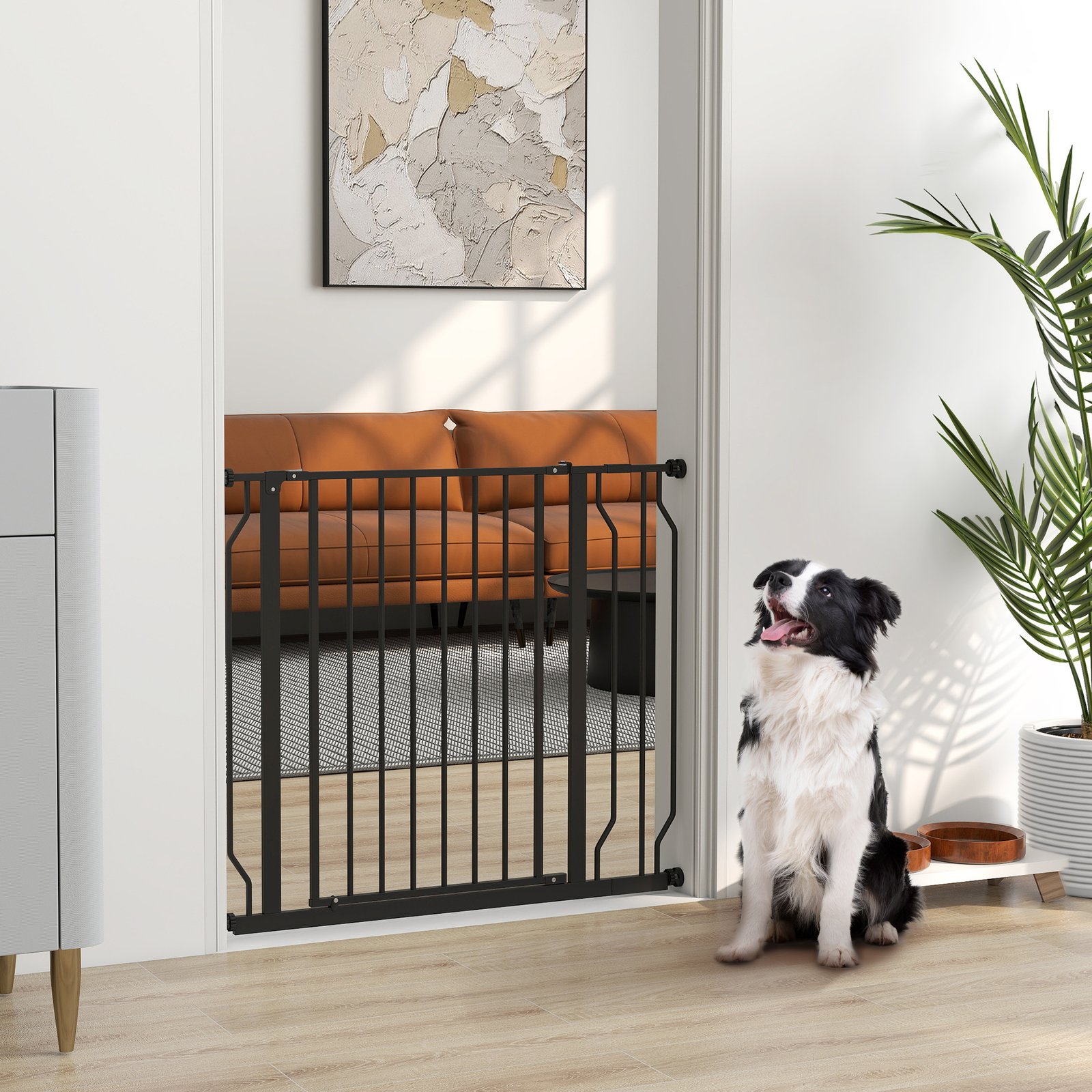 Wide Dog Safety Gate, with Door Pressure, for Doorways, Hallways, Staircases - Black