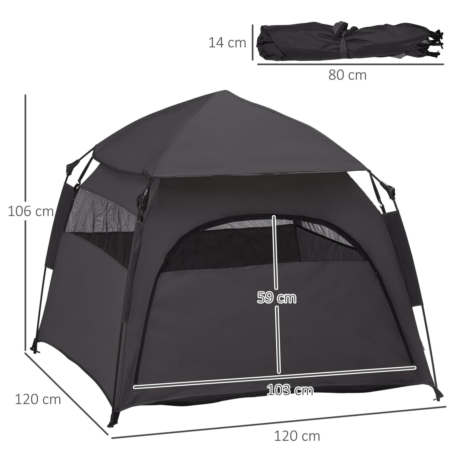 Foldable Dog Cat Tent with Water-Resistant Oxford, Carry Bag for Extra Large Dog, Charcoal Grey