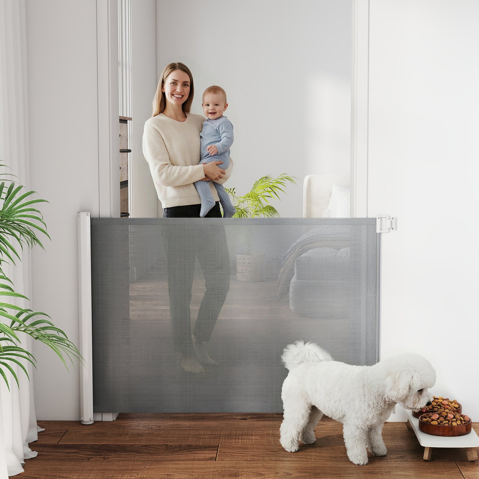 Retractable Pet Safety Gate, Folding Dog Barrier, Grey - Image 9