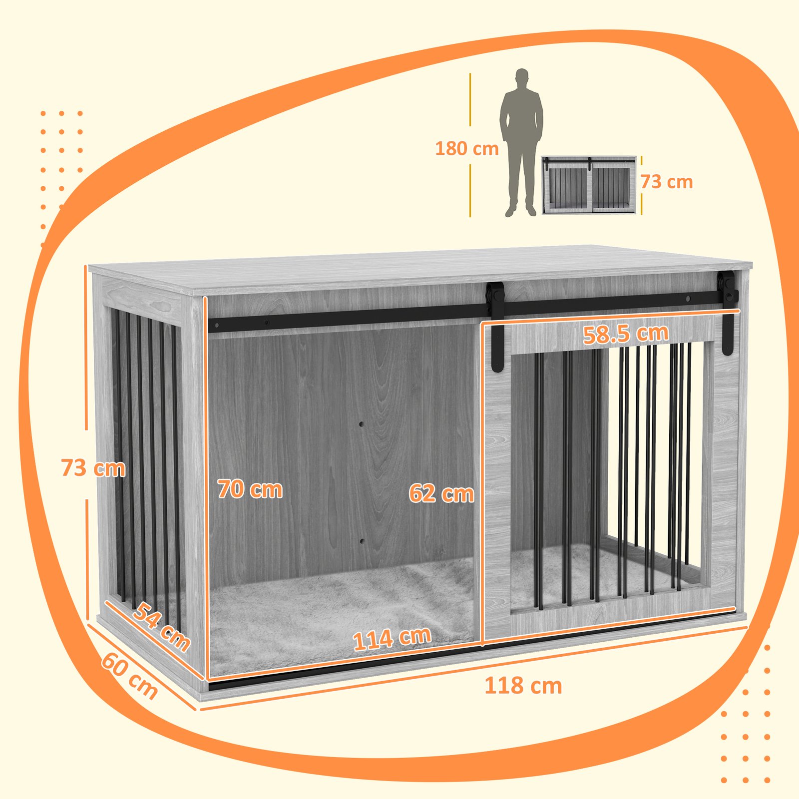46.46'' Dog Crate Furniture with Removable Cushion & Security Latch for Extra Large Dogs - Grey
